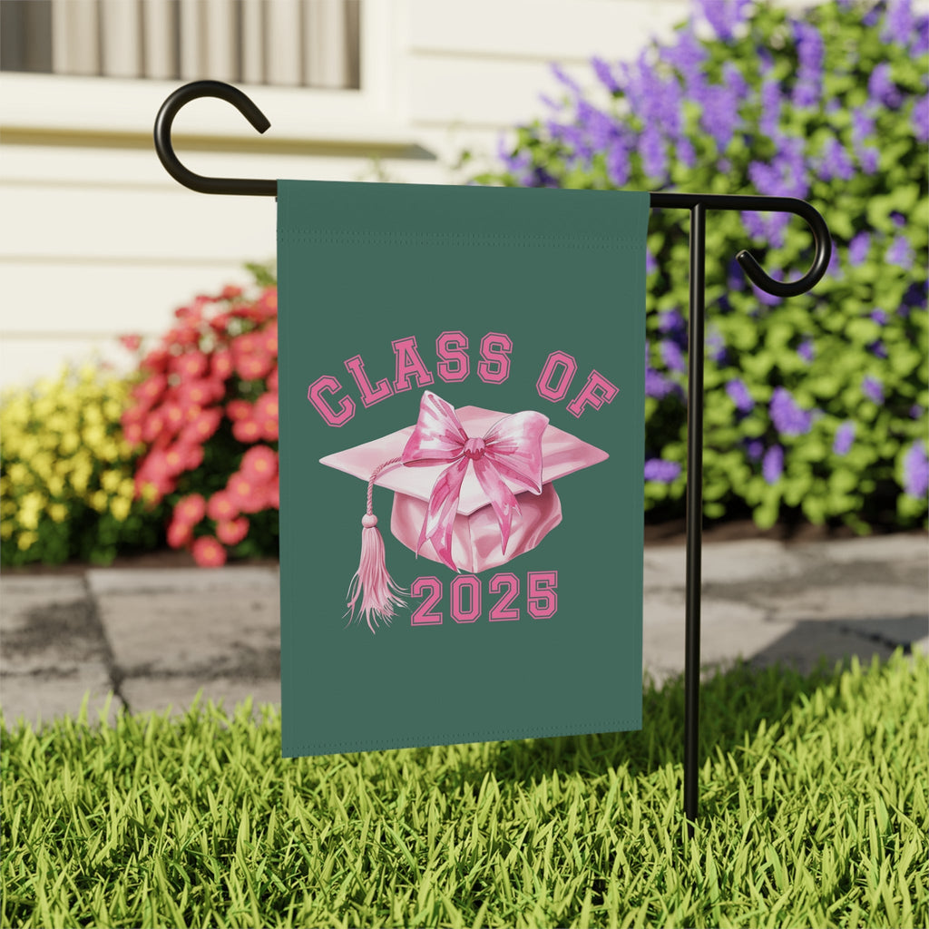 Graduation Garden Banner with Pink Cap & Bow - Class of 2025
