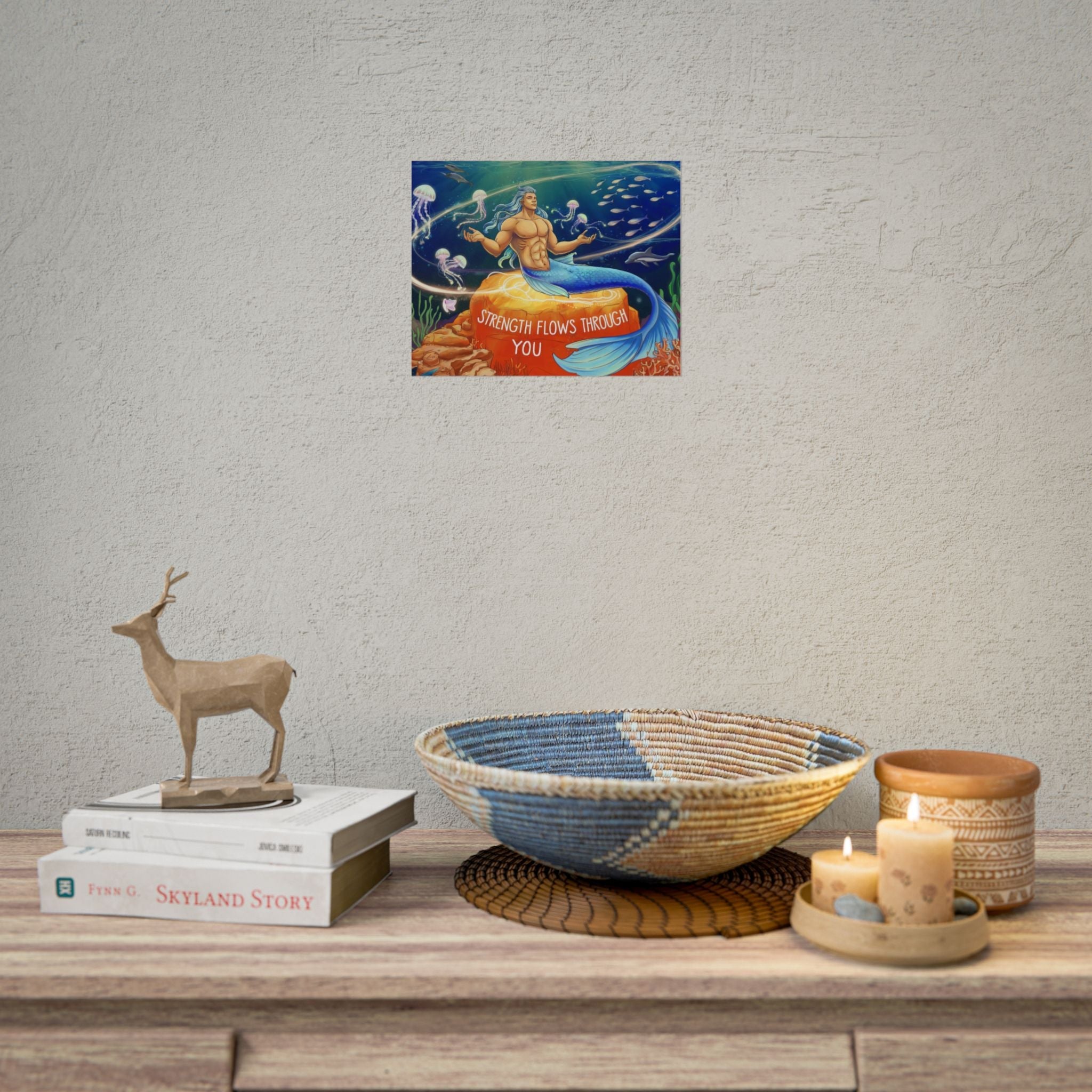 Inspirational Merman Rolled Poster - 'Strength Flows Through You' Artwork for Ocean Lovers