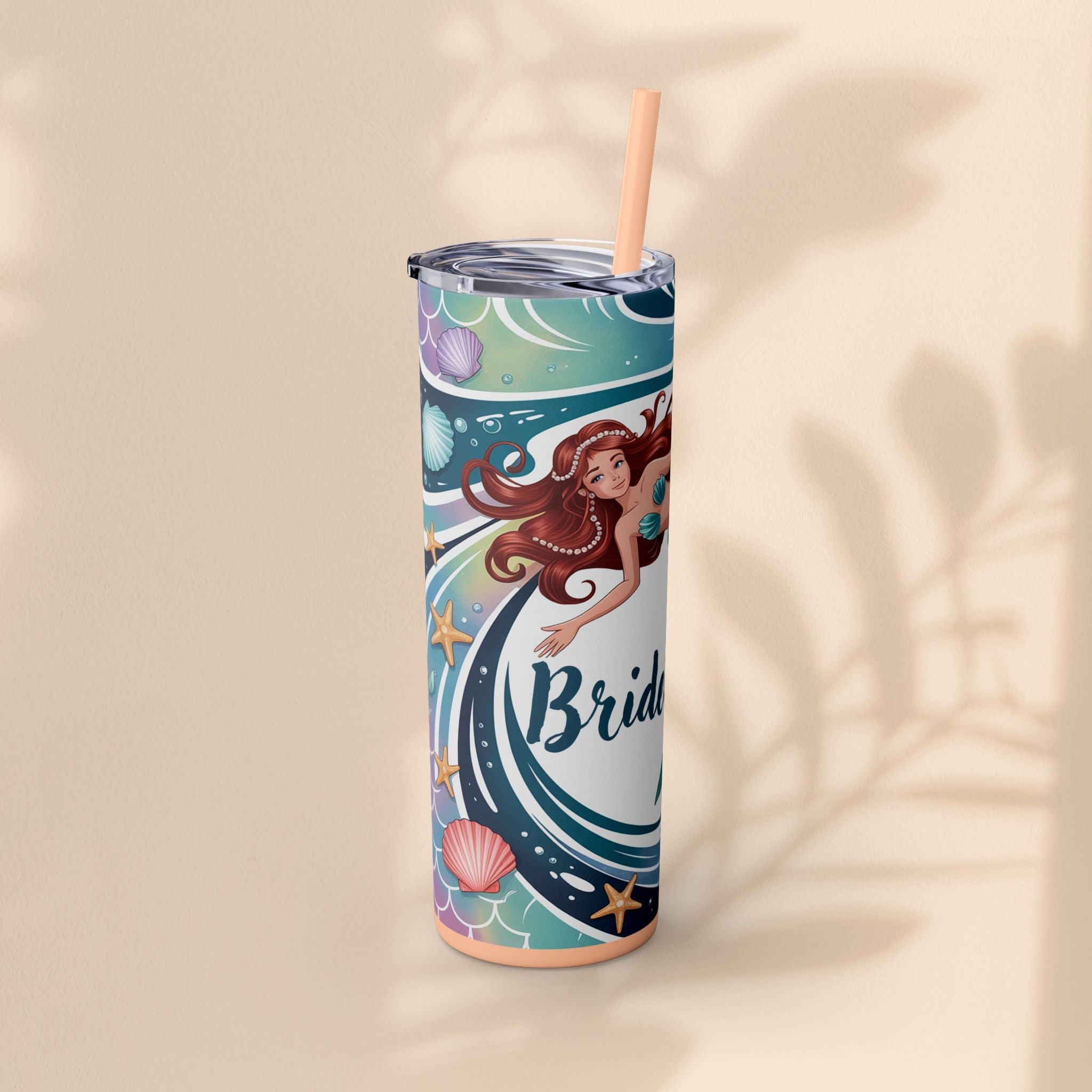 Mermaid Bridesmaid Tumbler, 20oz Skinny Tumbler | Wedding Favor, Bridal Party Gift, Personalized Drinkware, Ocean Theme