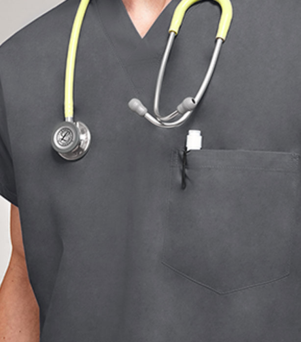 Poplin Unisex V-Neck Scrub Top - 1 Pocket, Half Sleeve