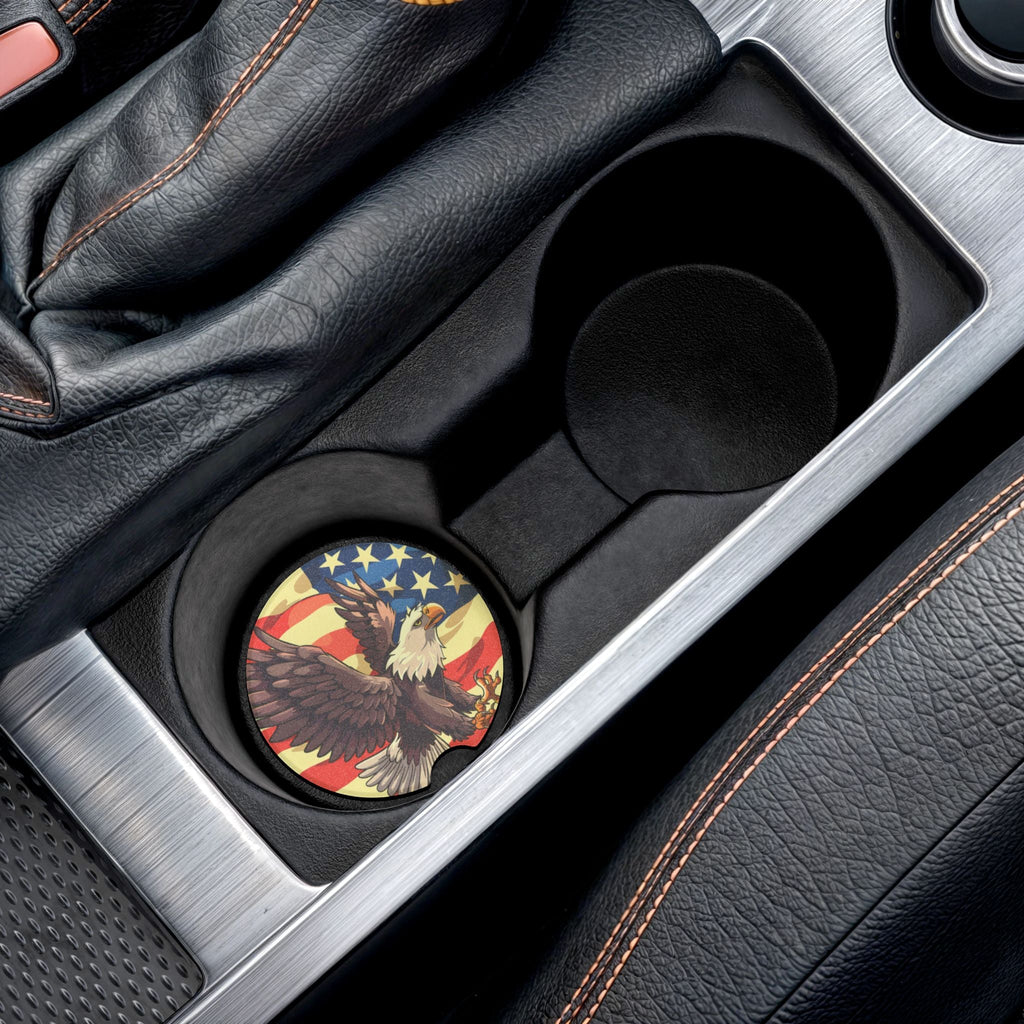 Patriotic Eagle Soapstone Car Coaster - USA Flag Design