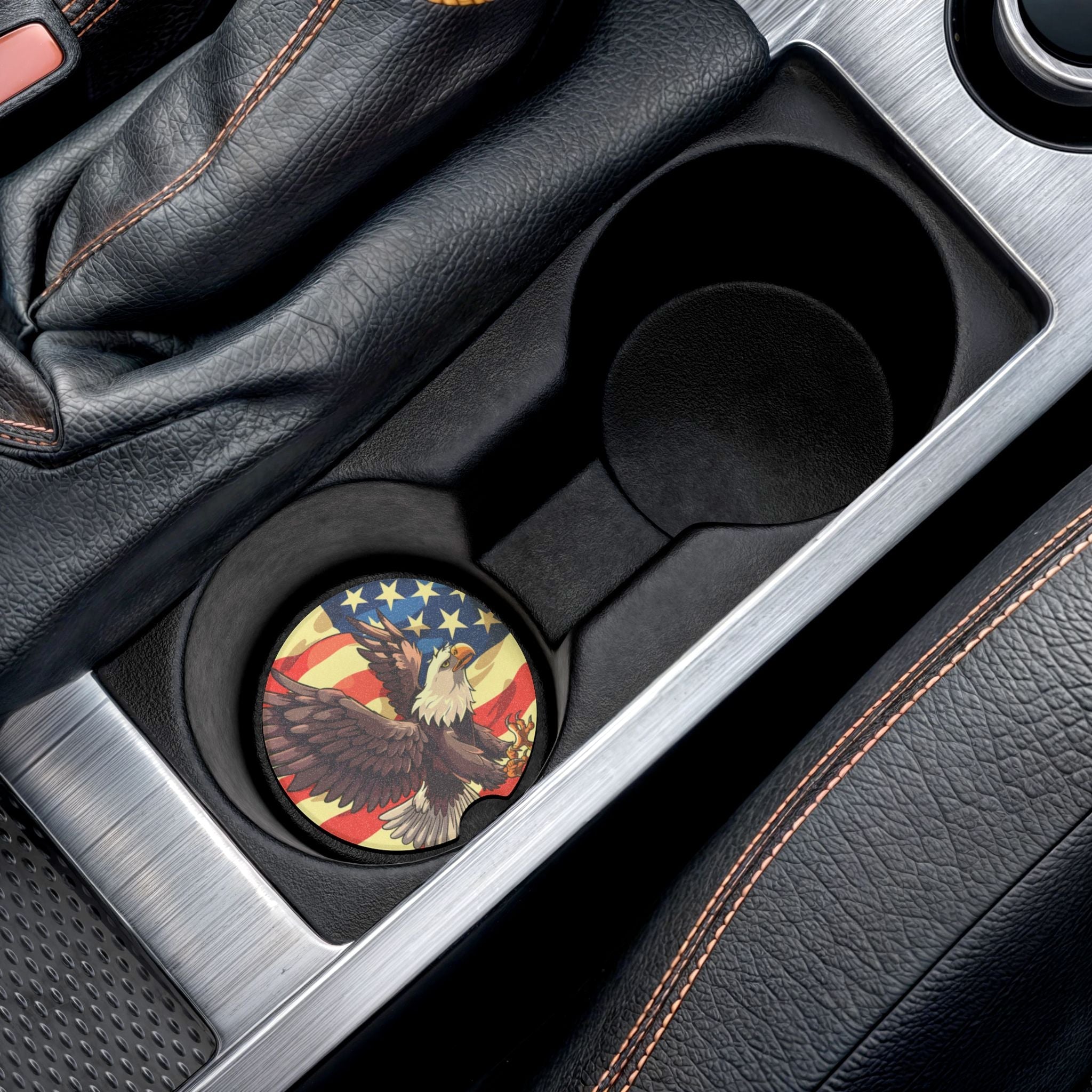 Patriotic Eagle Soapstone Car Coaster - USA Flag Design