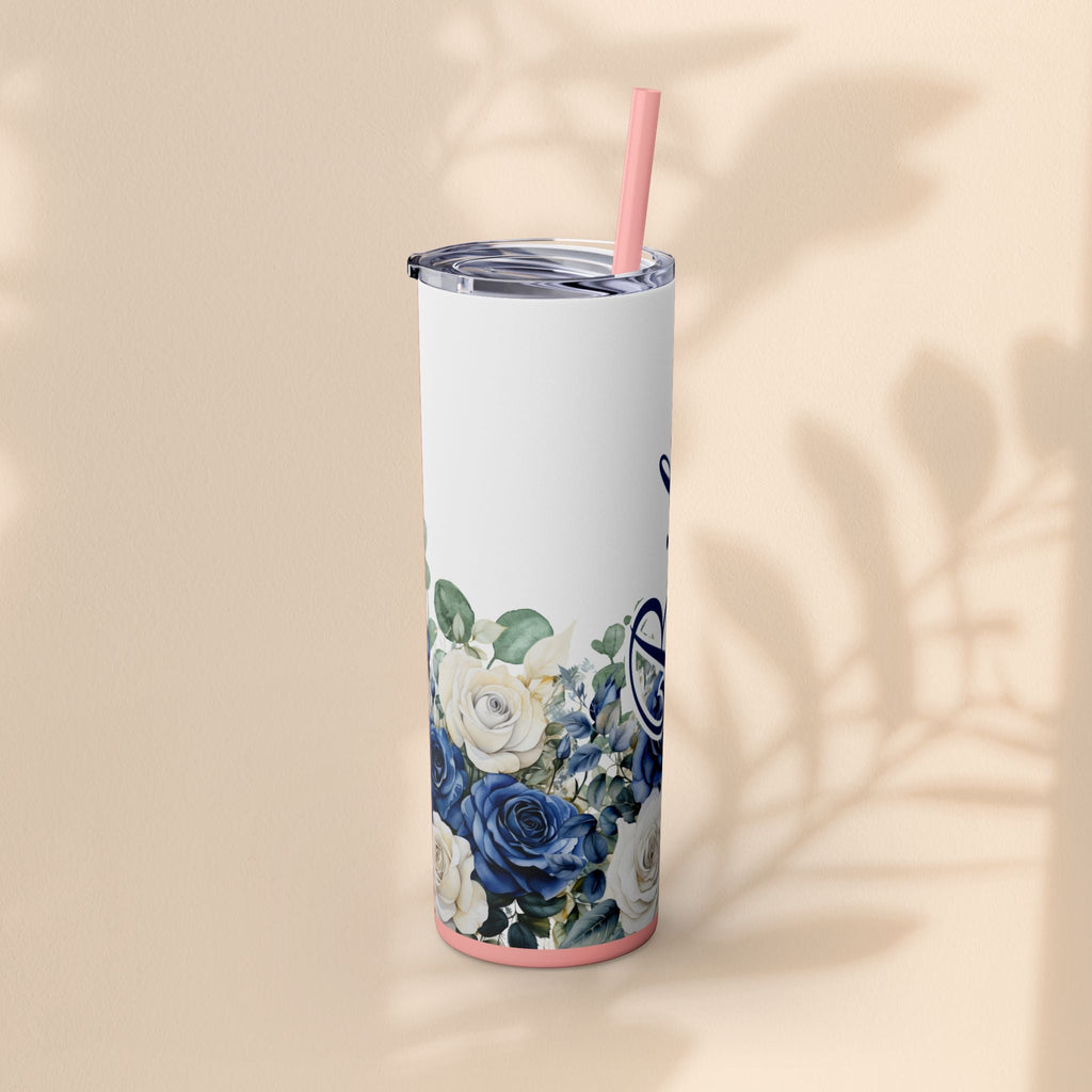 Elegant Floral Bride Tumbler, Bridal Party Favor 20oz Travel Cup, Engagement Celebration