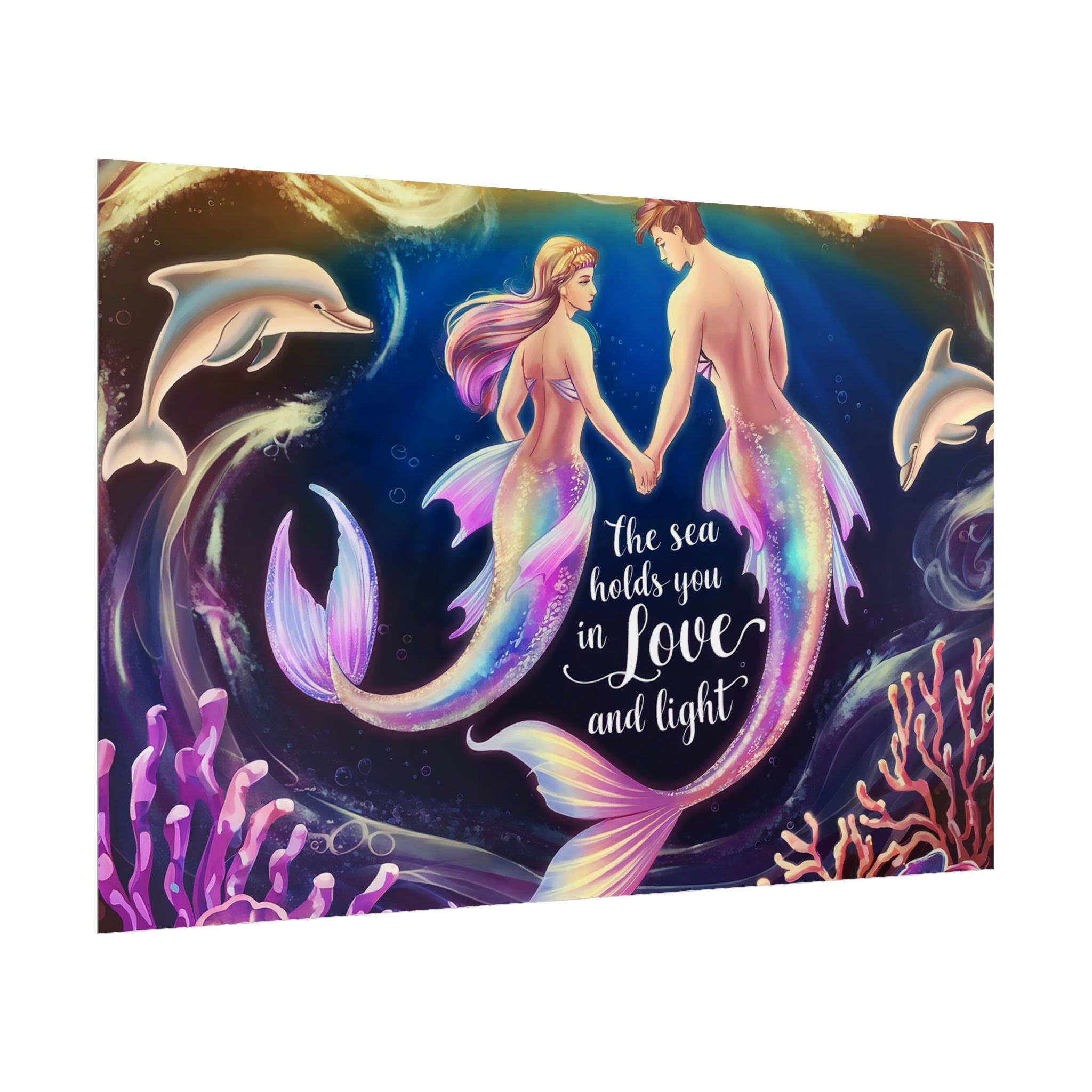 Mermaid Lovers Rolled Poster - Sea Holds You in Love and Light