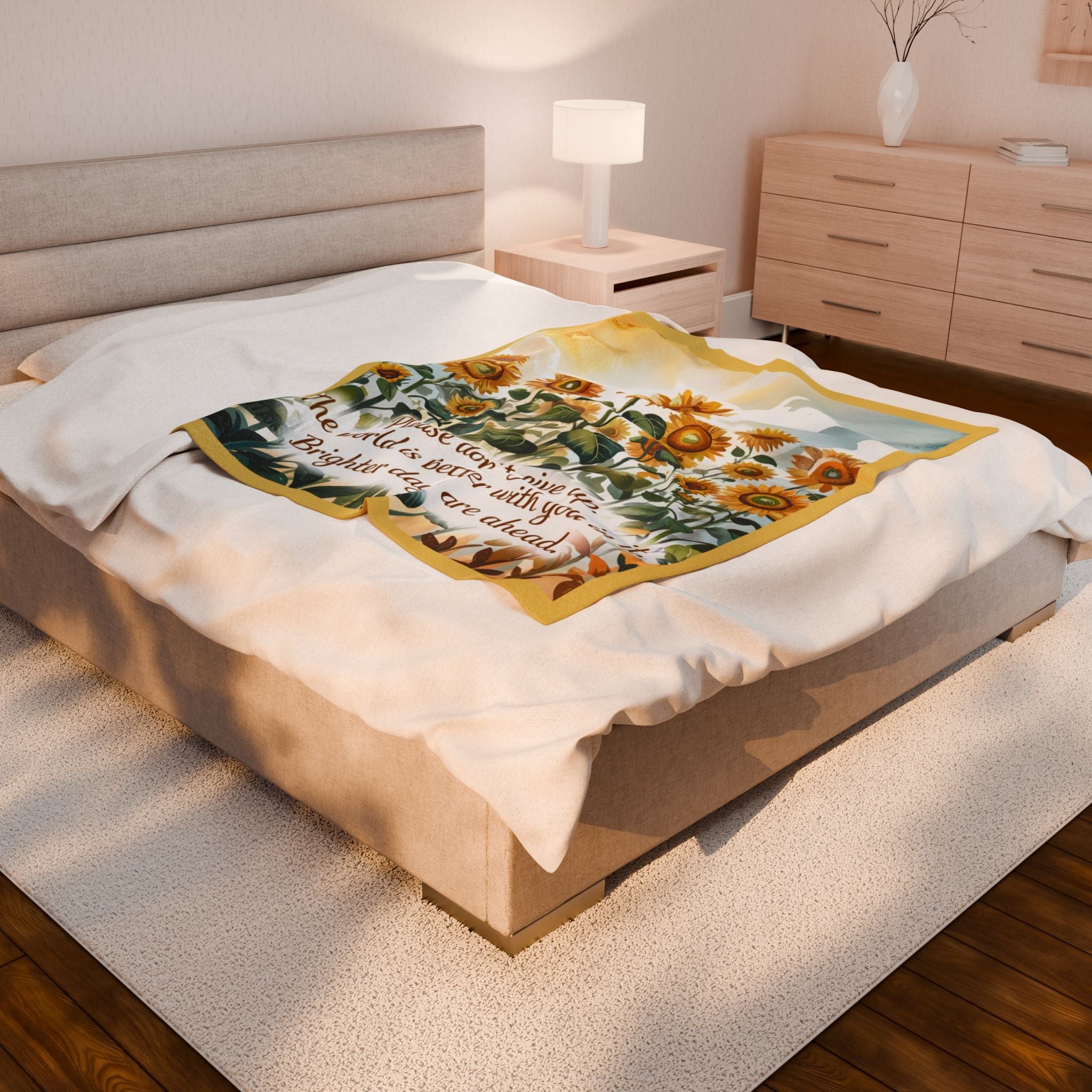 Don't Give Up Sunflower Velveteen Plush Blanket - Brighter Days Ahead