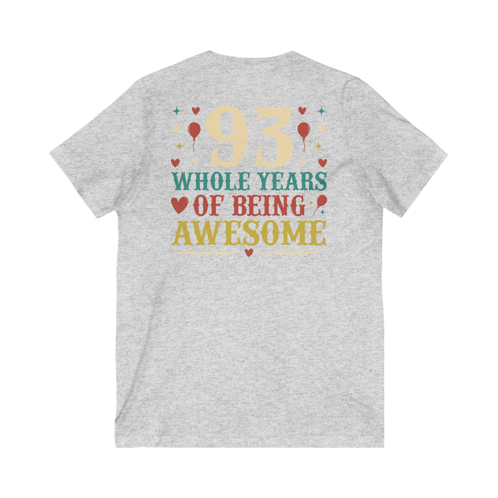 93rd Birthday Celebration Unisex V-Neck Tee, Birthday Gift, Milestone Birthday, Party Apparel, Fun Celebration Shirt