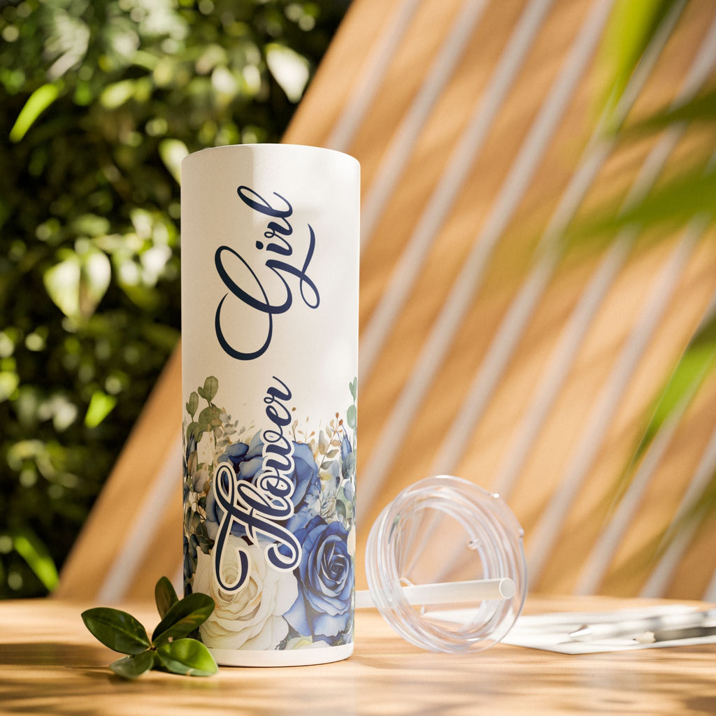 Flower Girl Skinny Tumbler with Straw, 20oz – Perfect Bridal Party Gift, Wedding Favor, Floral Drinkware, Summer Hydration