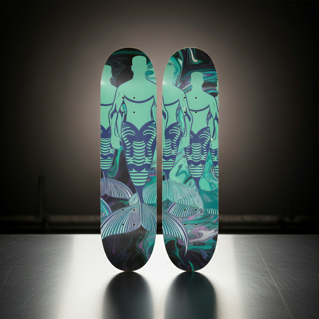2 Skateboard Series Art - Green Mermen