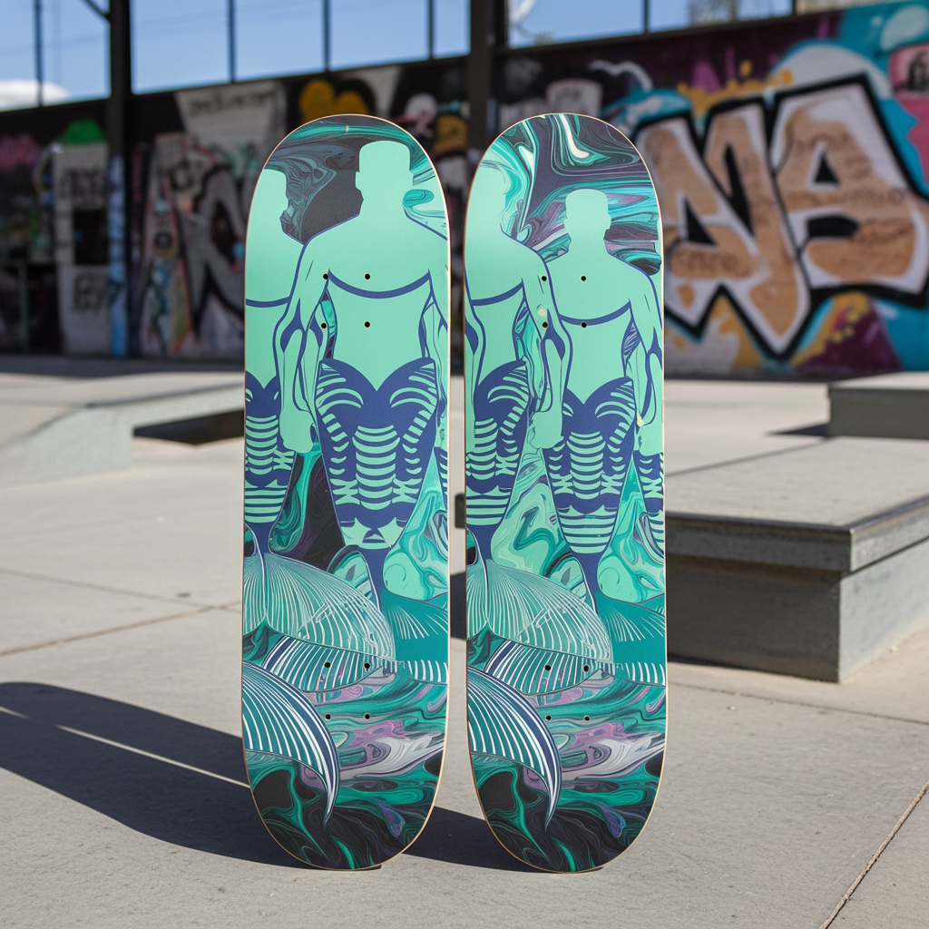 2 Skateboard Series Art - Green Mermen