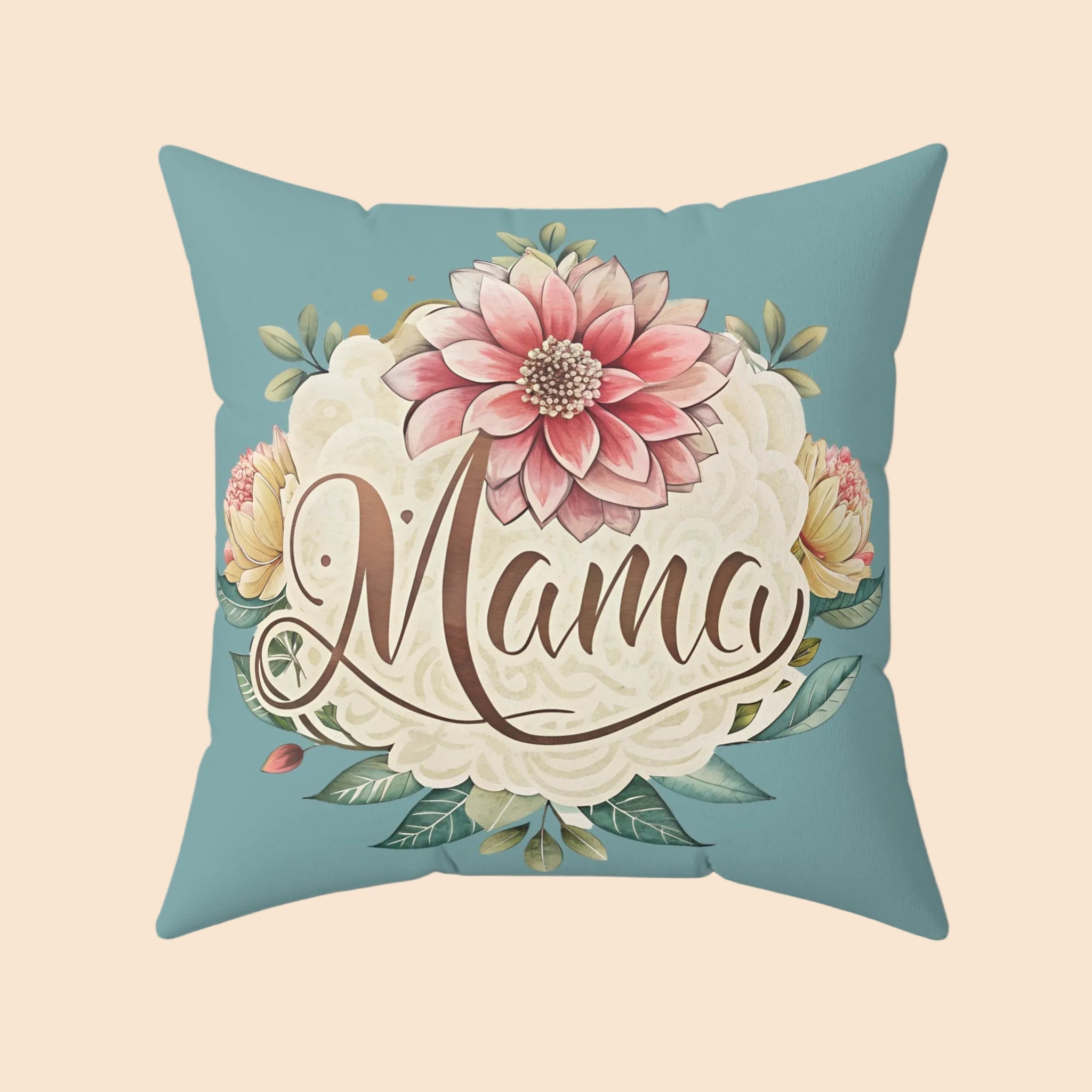Mama Faux Suede Pillow - Floral Design for Mother's Day