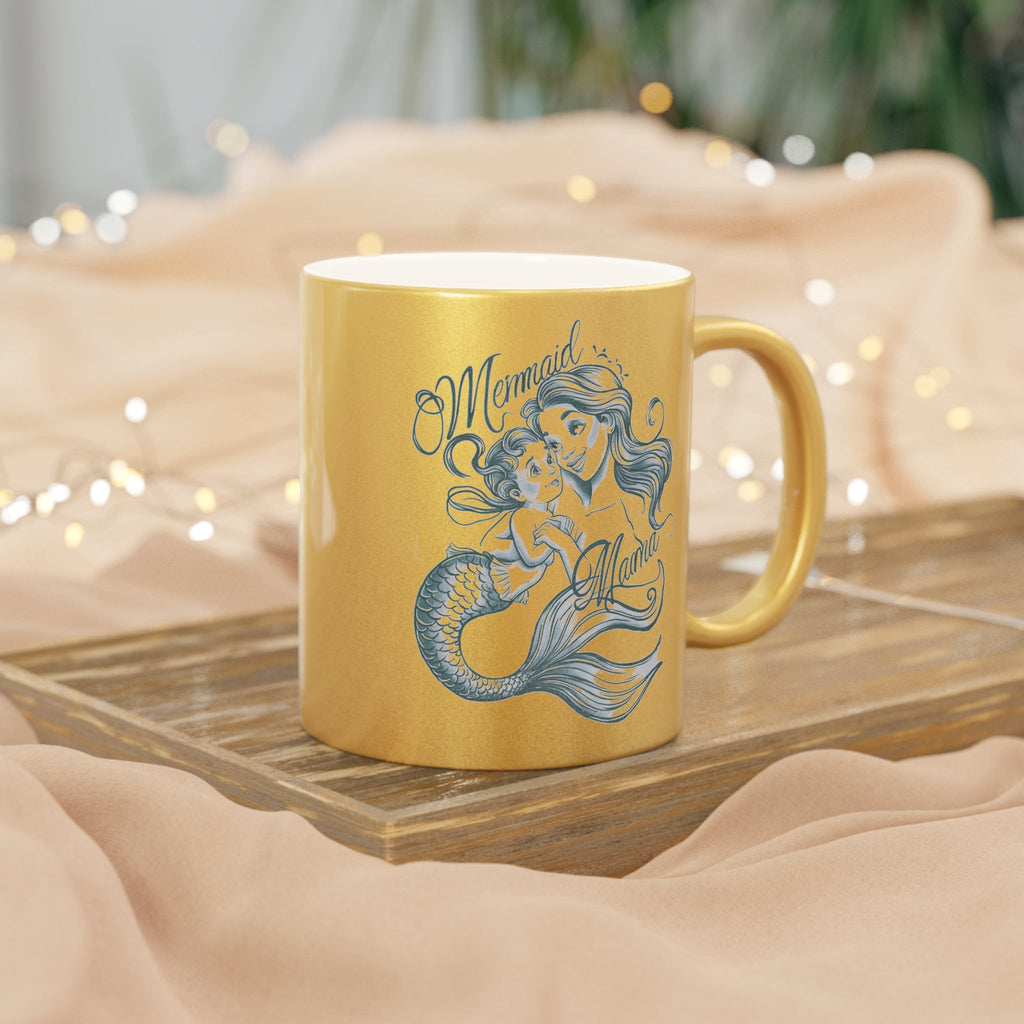 Mermaid Mama Metallic Mug – Gold/Silver Coffee Cup Gift | Mother’s Day Mermaid Mom