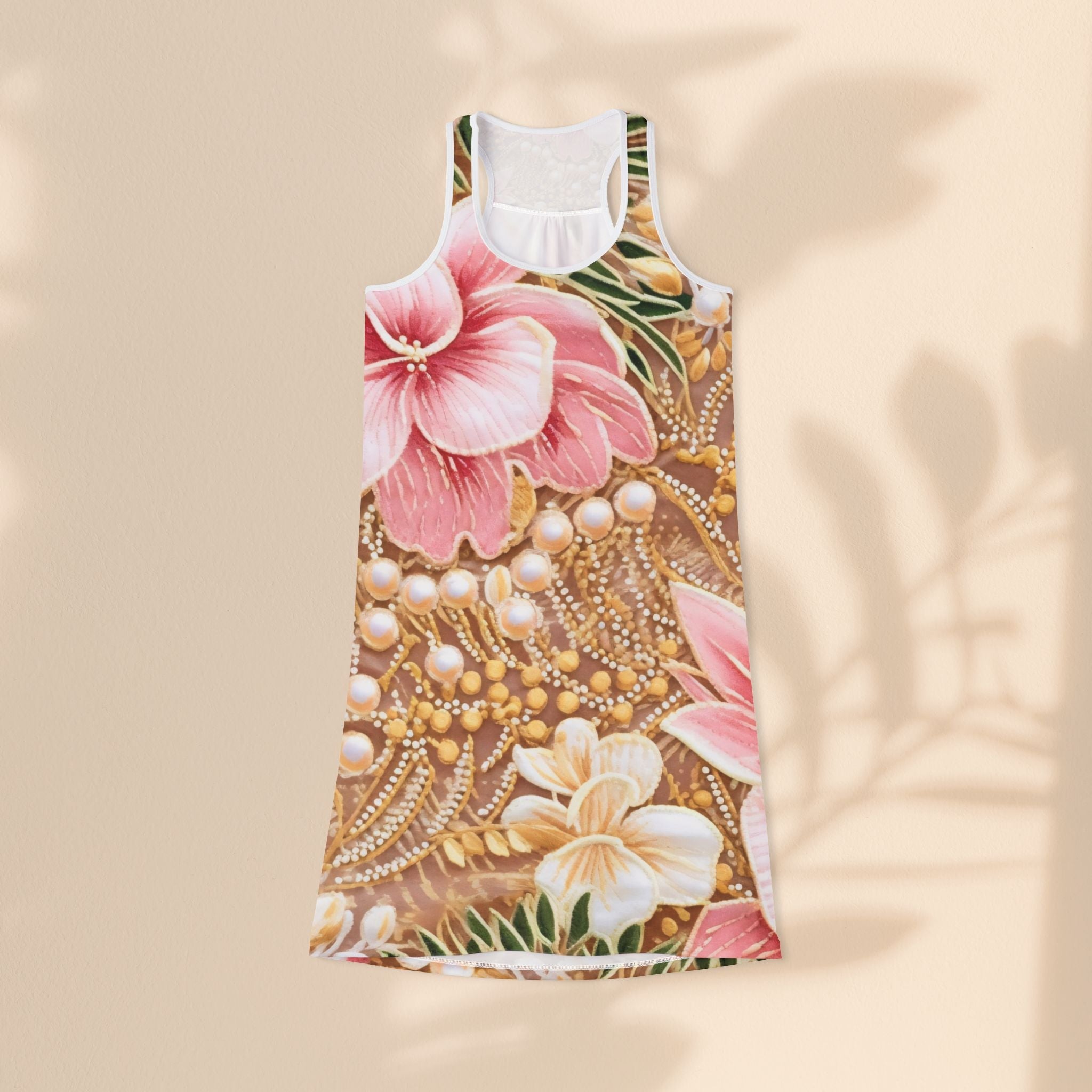 Hawaii Flowers Summer Racerback Dress, Beachwear, Vacation Dress, Bohemian Style, Wedding Guest Outfit, Garden Party Dress