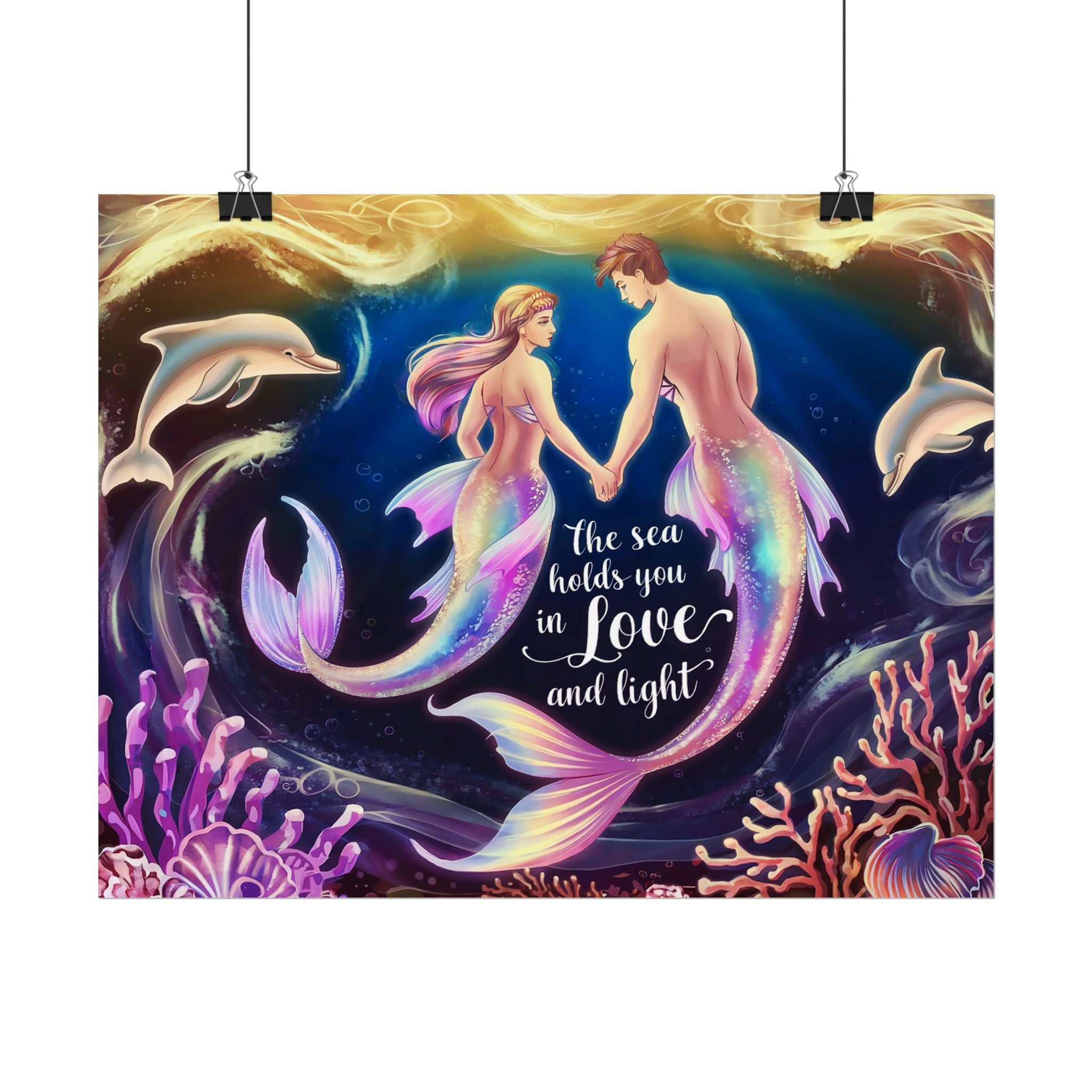 Mermaid Lovers Rolled Poster - Sea Holds You in Love and Light