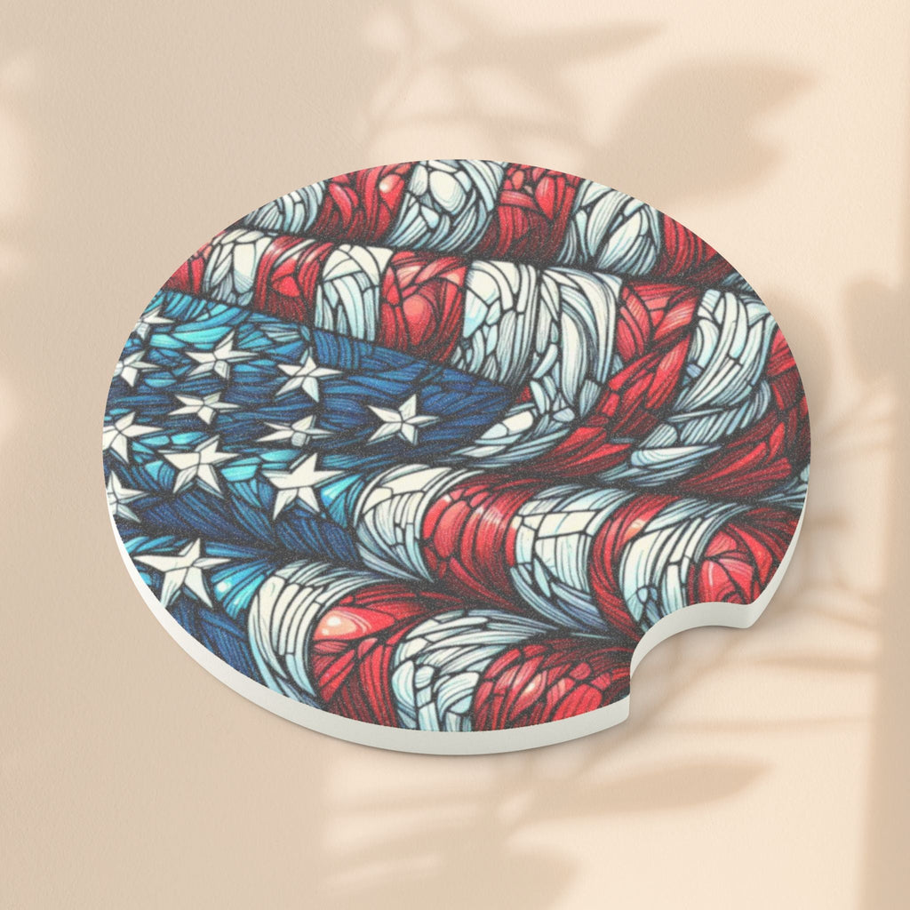 Patriotic Soapstone Car Coaster - American Flag Design
