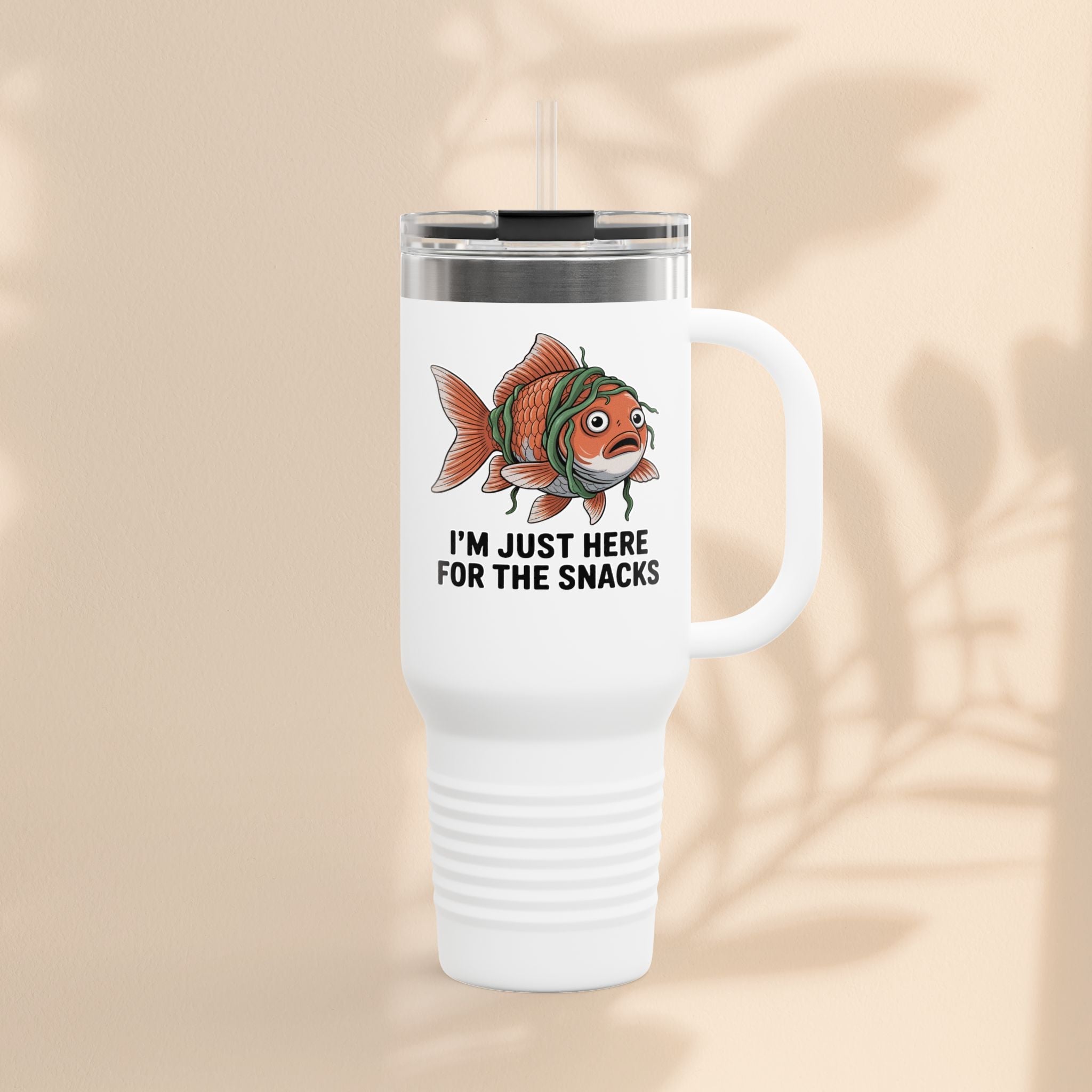 Funny Insulated Travel tumbler - 40oz, Snack Lover Gift, Fish Design Mug, Personalized Gifts for Him