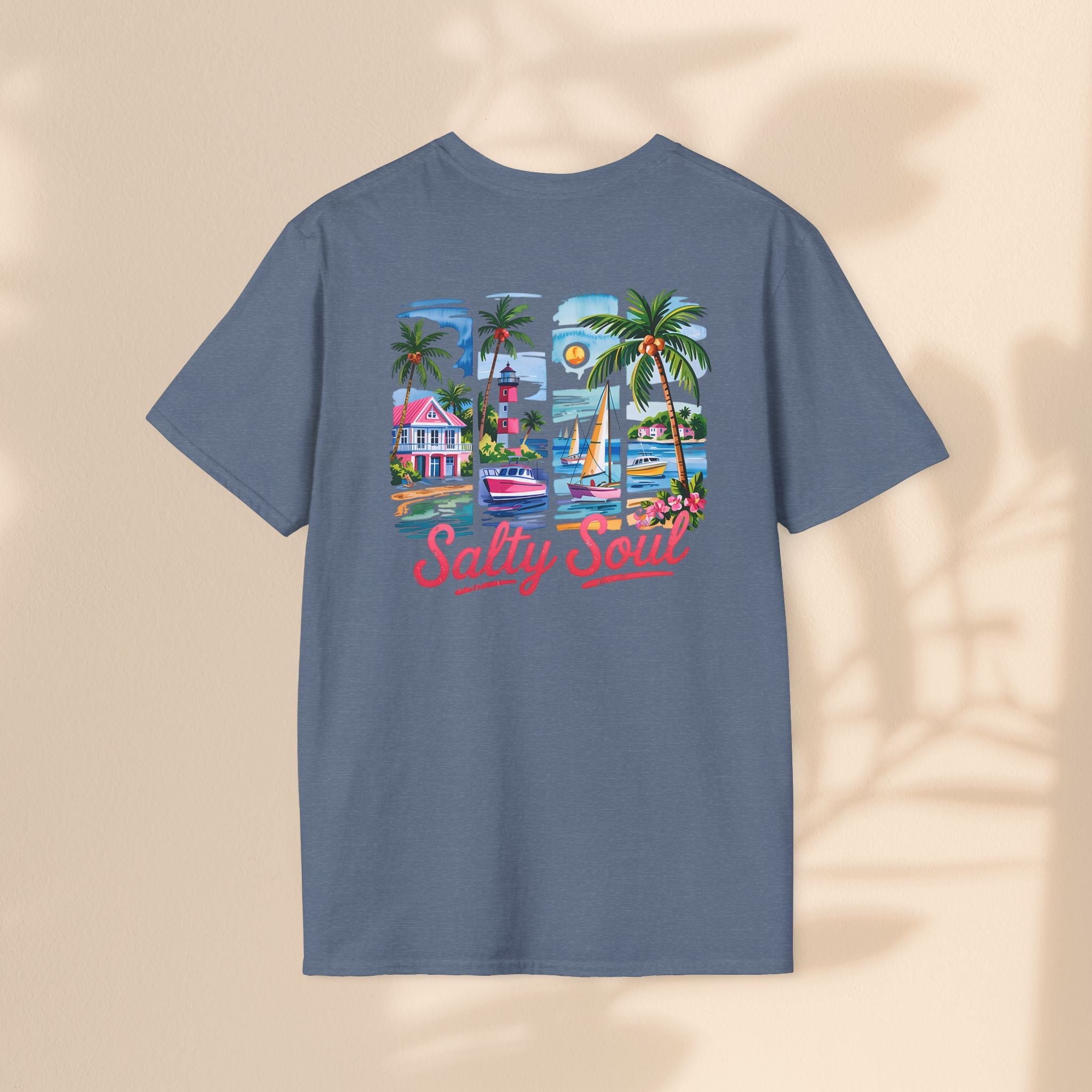 Brush Stroke Salty Soul Unisex Softstyle T-Shirt - Tropical Vibe Tee for Beach Lovers