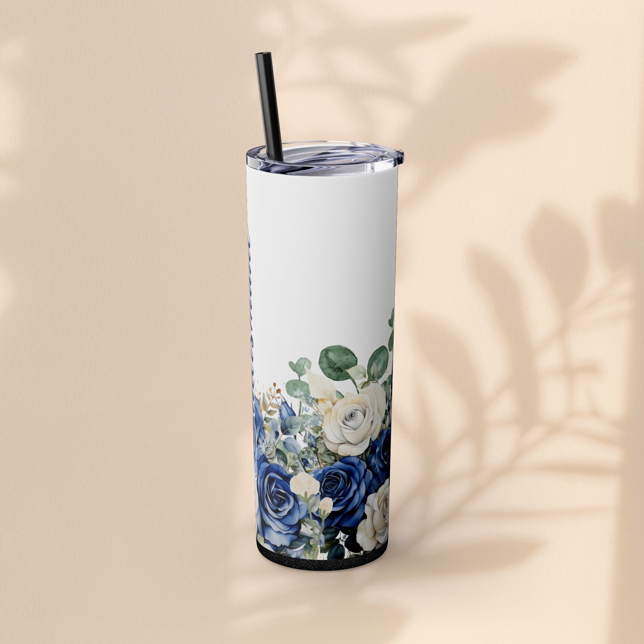 Bridesmaid Skinny Tumbler, 20oz Rose Floral Tumbler, Wedding Gift, Bridal Party, Customizable, Floral Tumbler