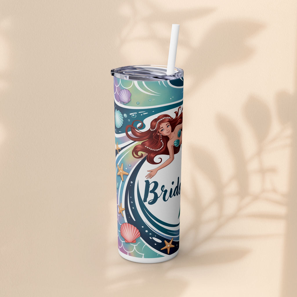 Mermaid Bridesmaid Tumbler, 20oz Skinny Tumbler | Wedding Favor, Bridal Party Gift, Personalized Drinkware, Ocean Theme