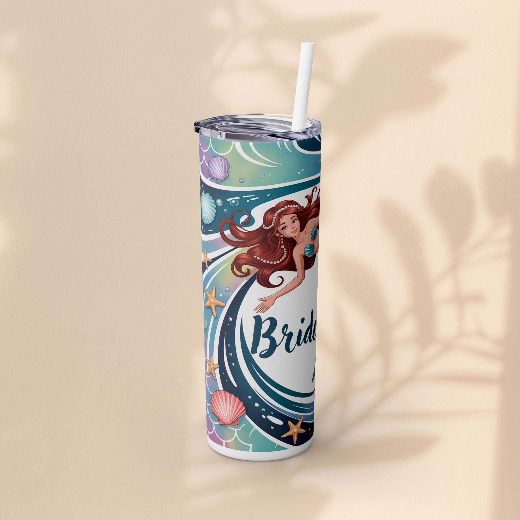 Mermaid Bridesmaid Tumbler, 20oz Skinny Tumbler | Wedding Favor, Bridal Party Gift, Personalized Drinkware, Ocean Theme