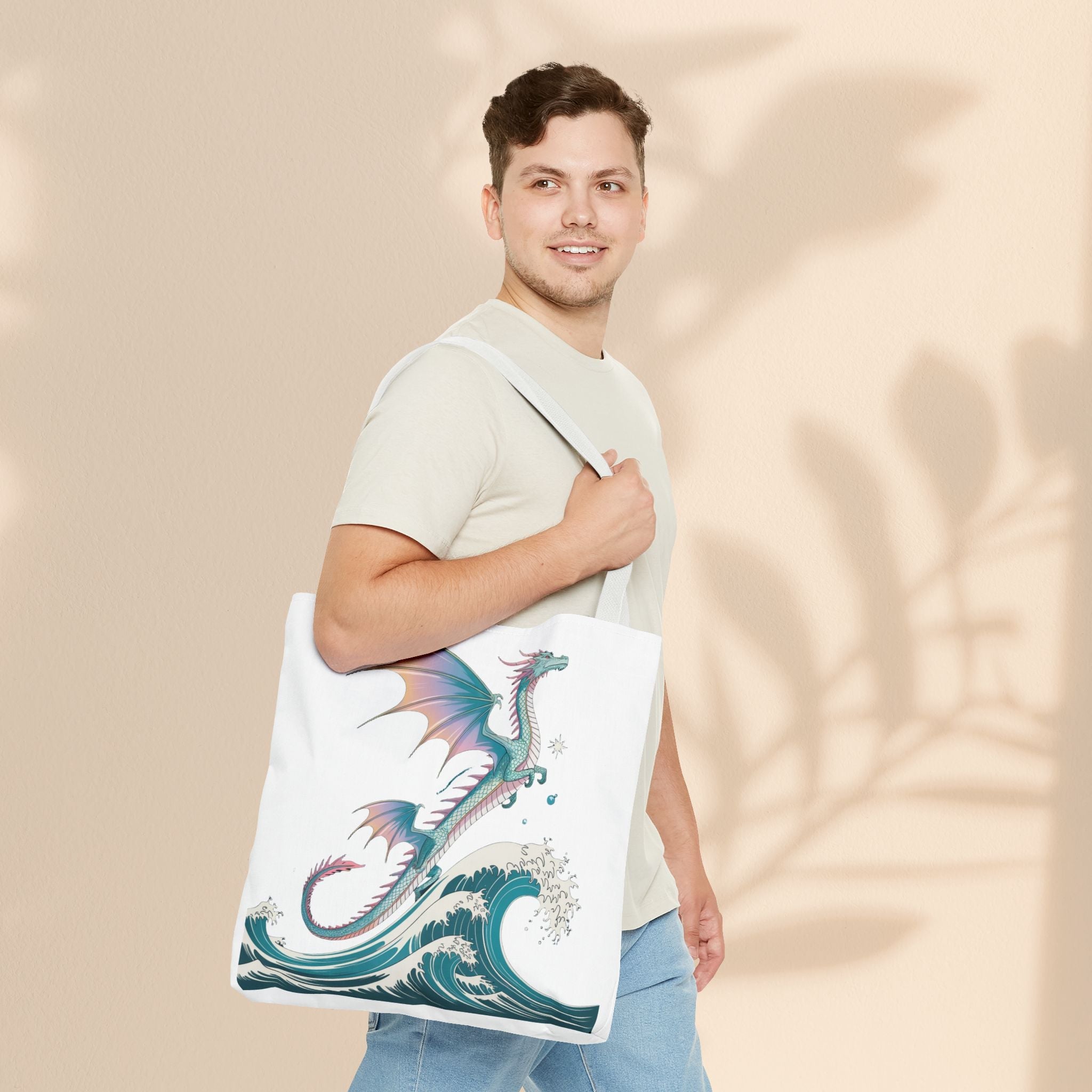 Dragons and Waves Tote Bag, Dragon Lovers Gift