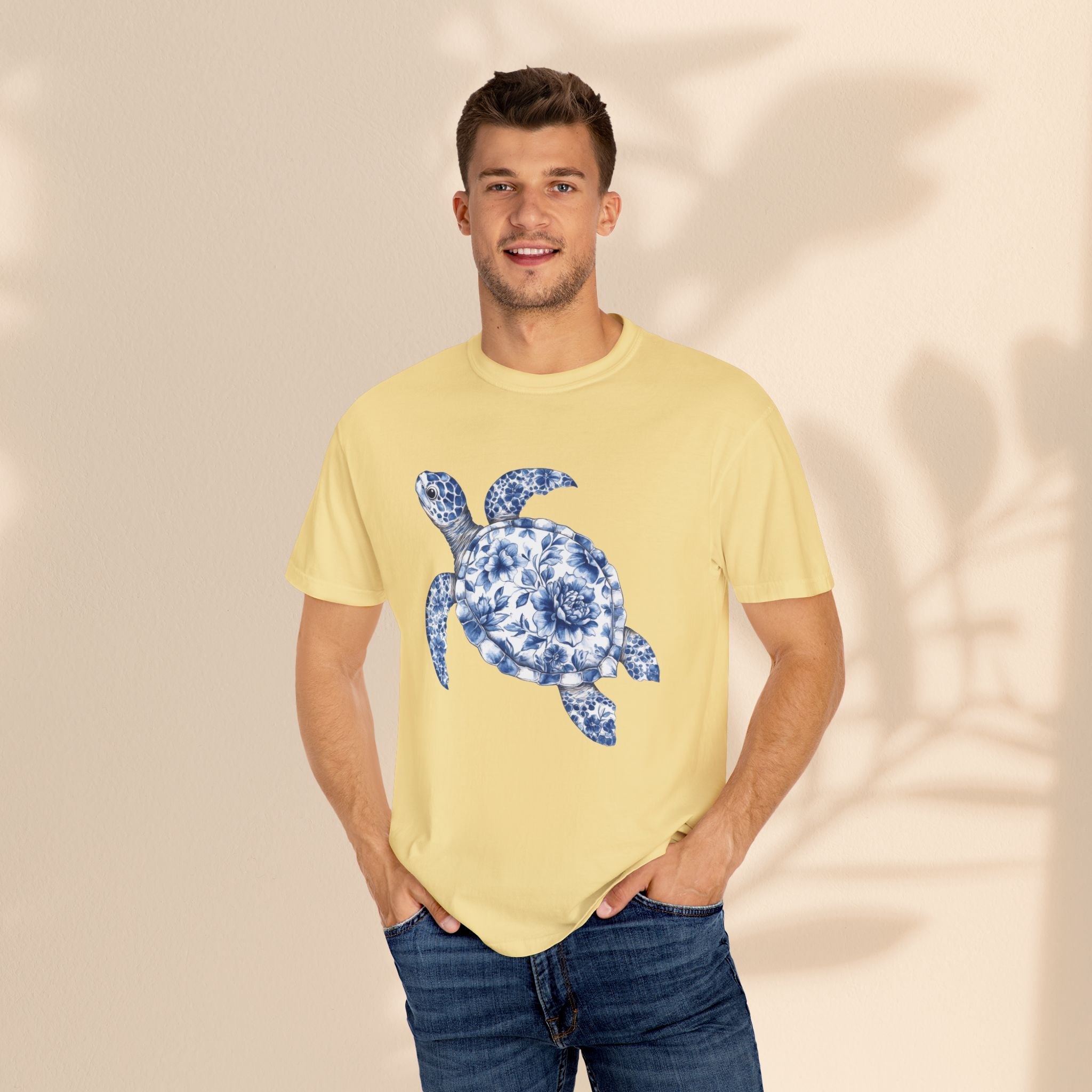 Blue Toile Turtle Unisex T-Shirt - Eco-Friendly Summer Style