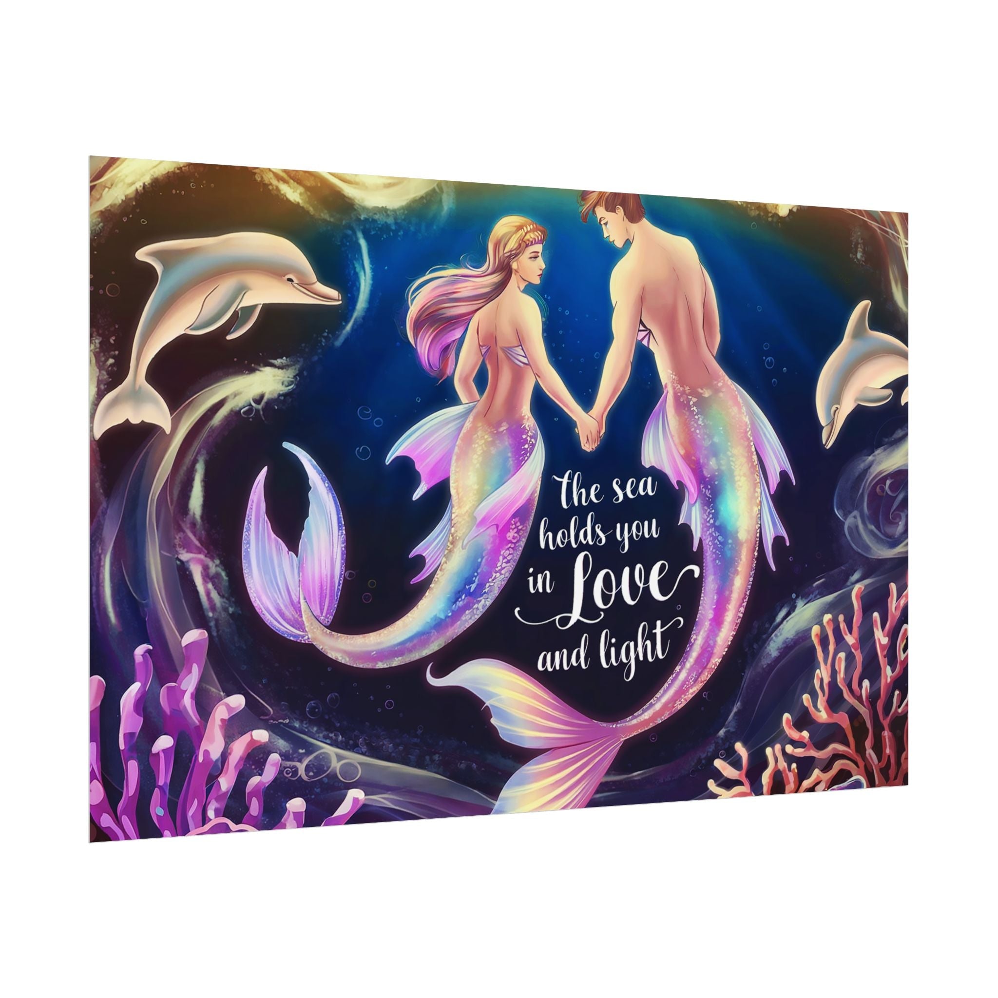 Mermaid Lovers Rolled Poster - Sea Holds You in Love and Light
