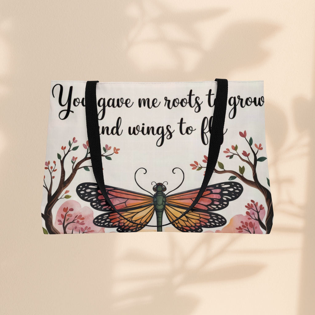 Inspiring Weekender Tote Bag - 'Roots to Grow & Wings to Fly' | Perfect Gift for Moms
