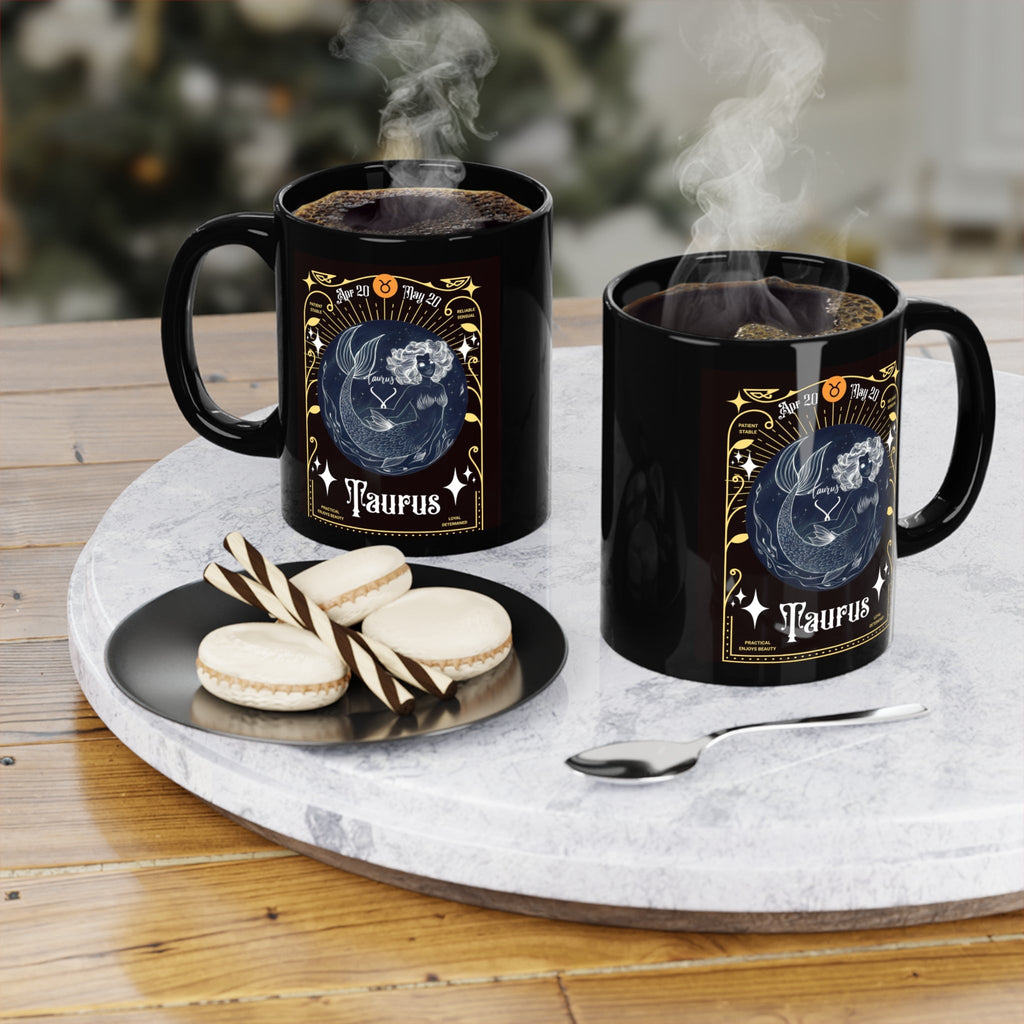 Mermaid Taurus Black Coffee Mug – 11oz Zodiac Gift