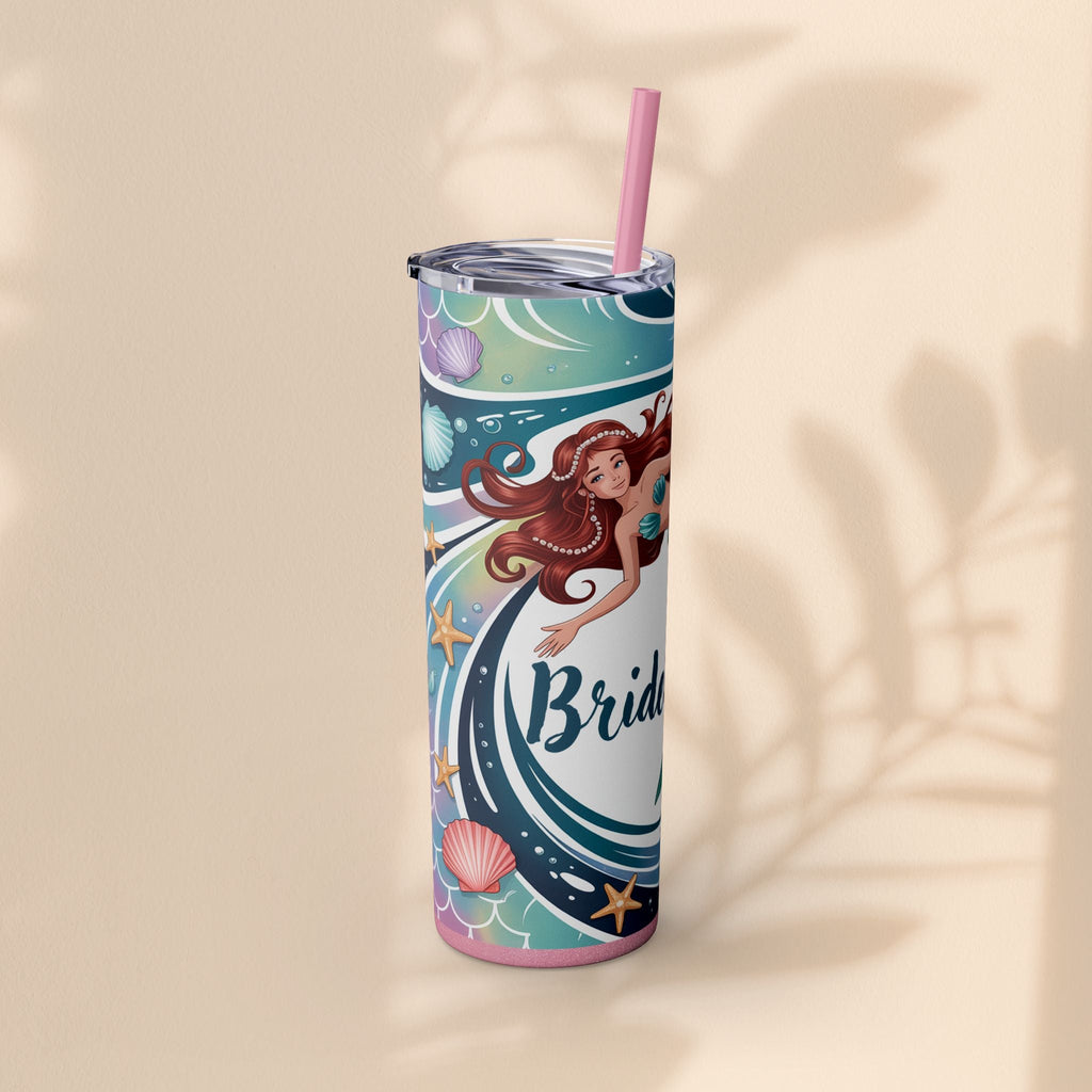 Mermaid Bridesmaid Tumbler, 20oz Skinny Tumbler | Wedding Favor, Bridal Party Gift, Personalized Drinkware, Ocean Theme