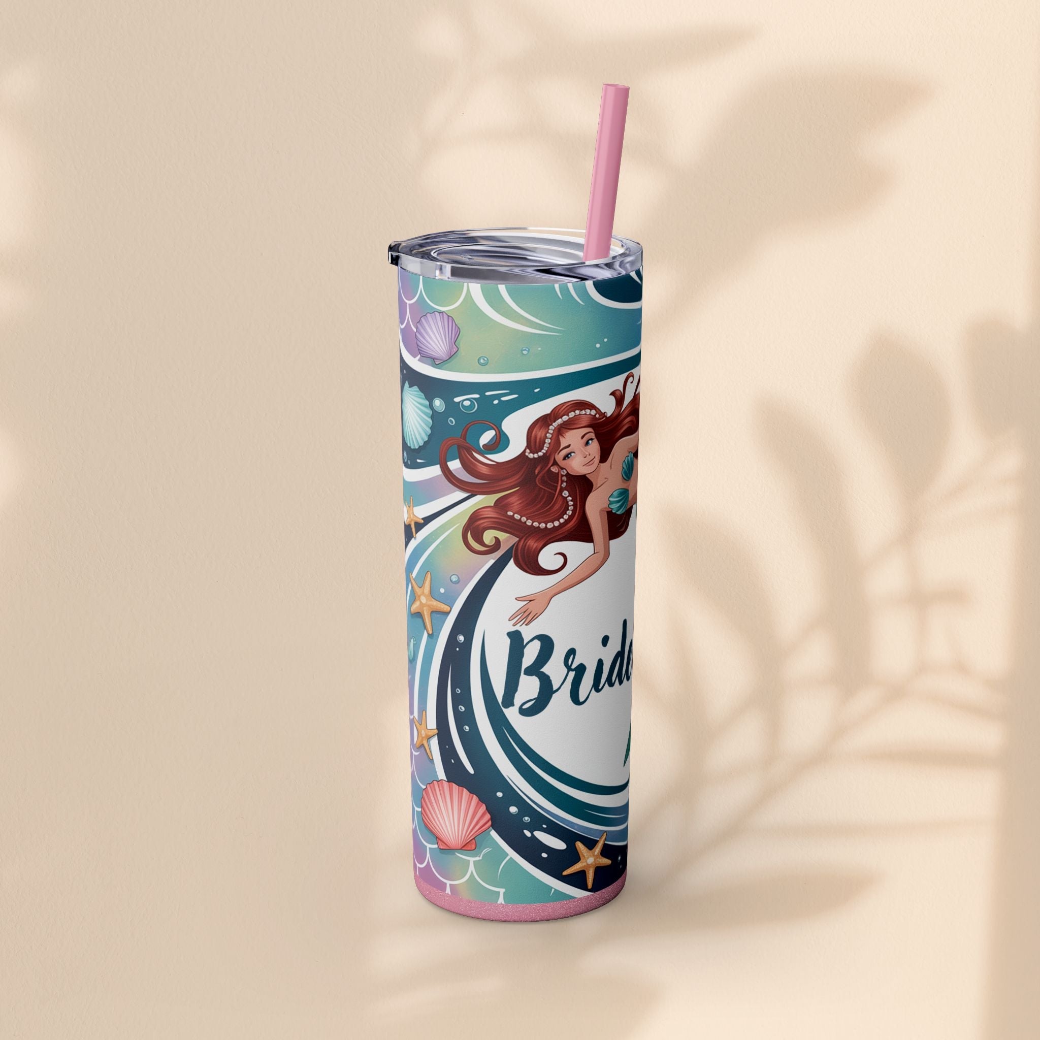 Mermaid Bridesmaid Tumbler, 20oz Skinny Tumbler | Wedding Favor, Bridal Party Gift, Personalized Drinkware, Ocean Theme