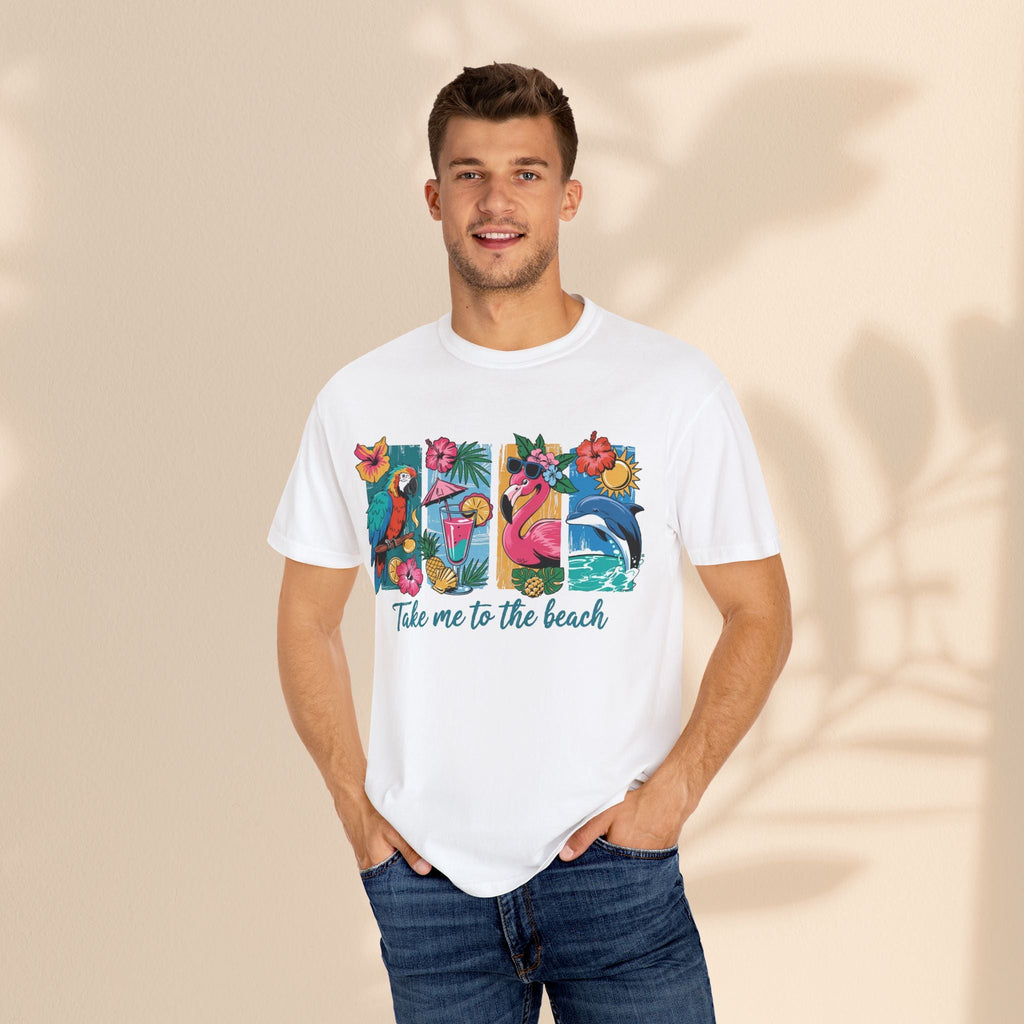 Brush Stroke art - Take Me to the Beach Unisex Garment-Dyed T-Shirt