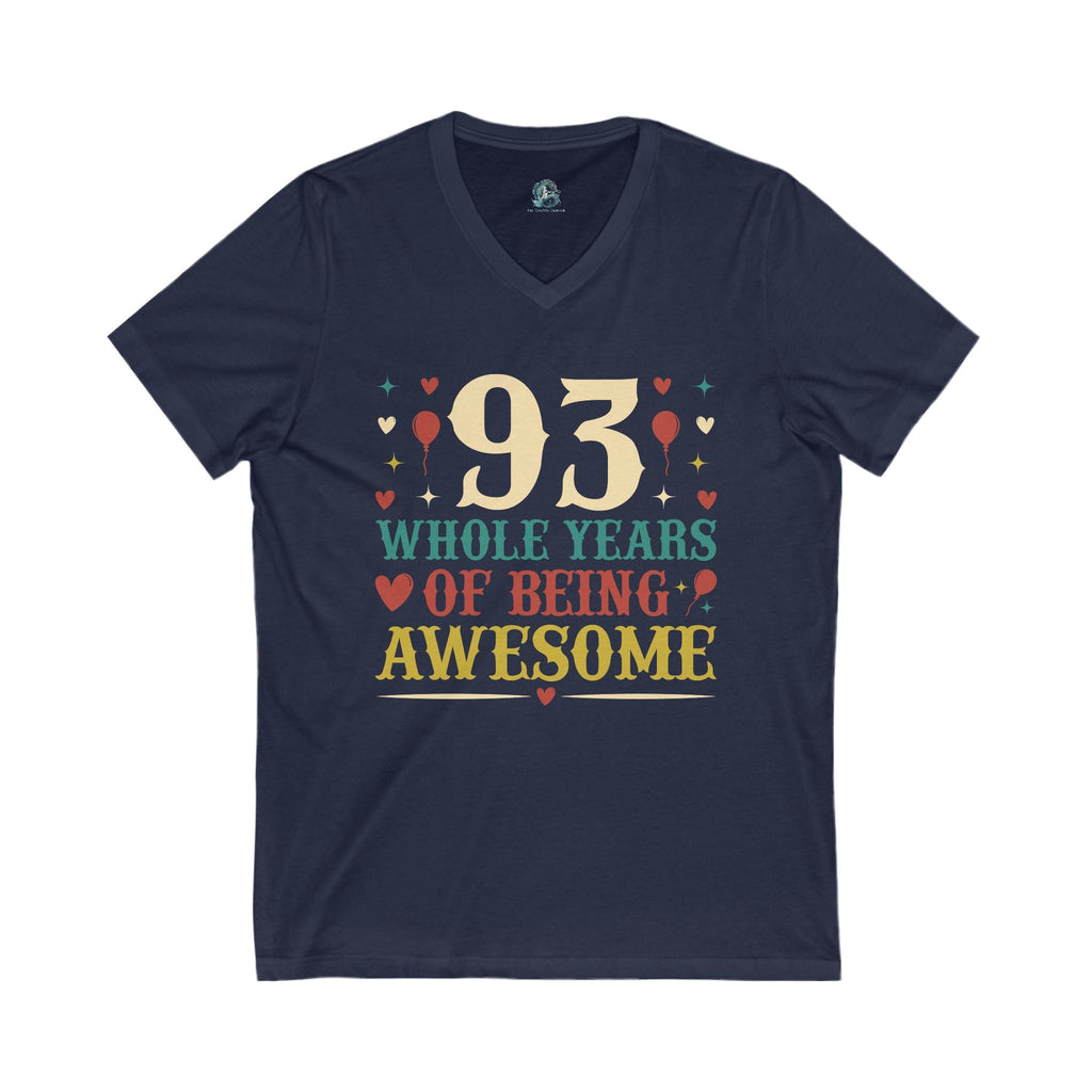 93rd Birthday Celebration Unisex V-Neck Tee, Birthday Gift, Milestone Birthday, Party Apparel, Fun Celebration Shirt