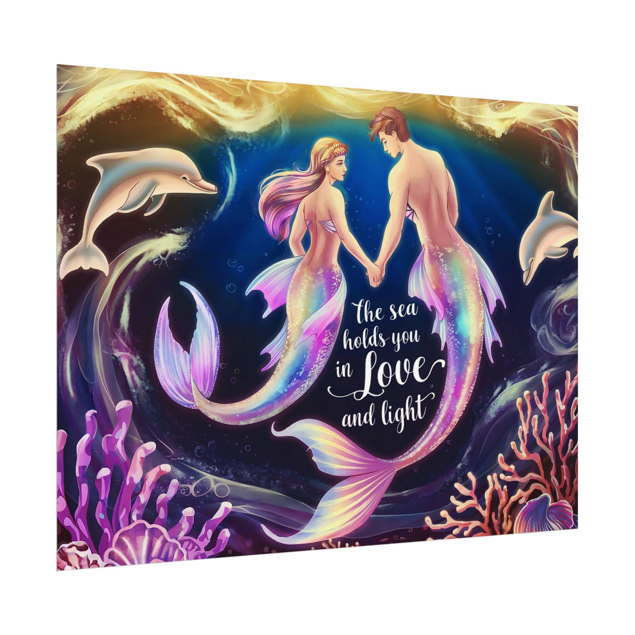 Mermaid Lovers Rolled Poster - Sea Holds You in Love and Light