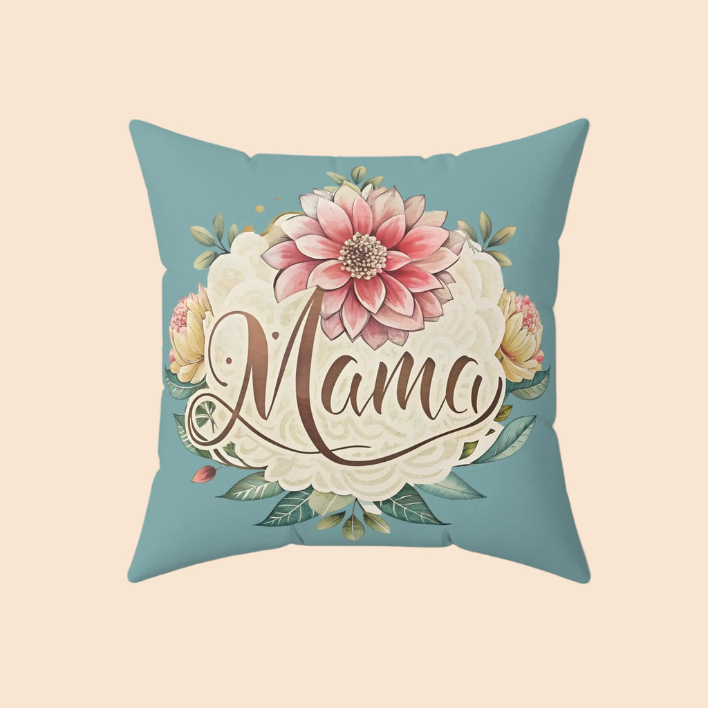 Mama Faux Suede Pillow - Floral Design for Mother's Day