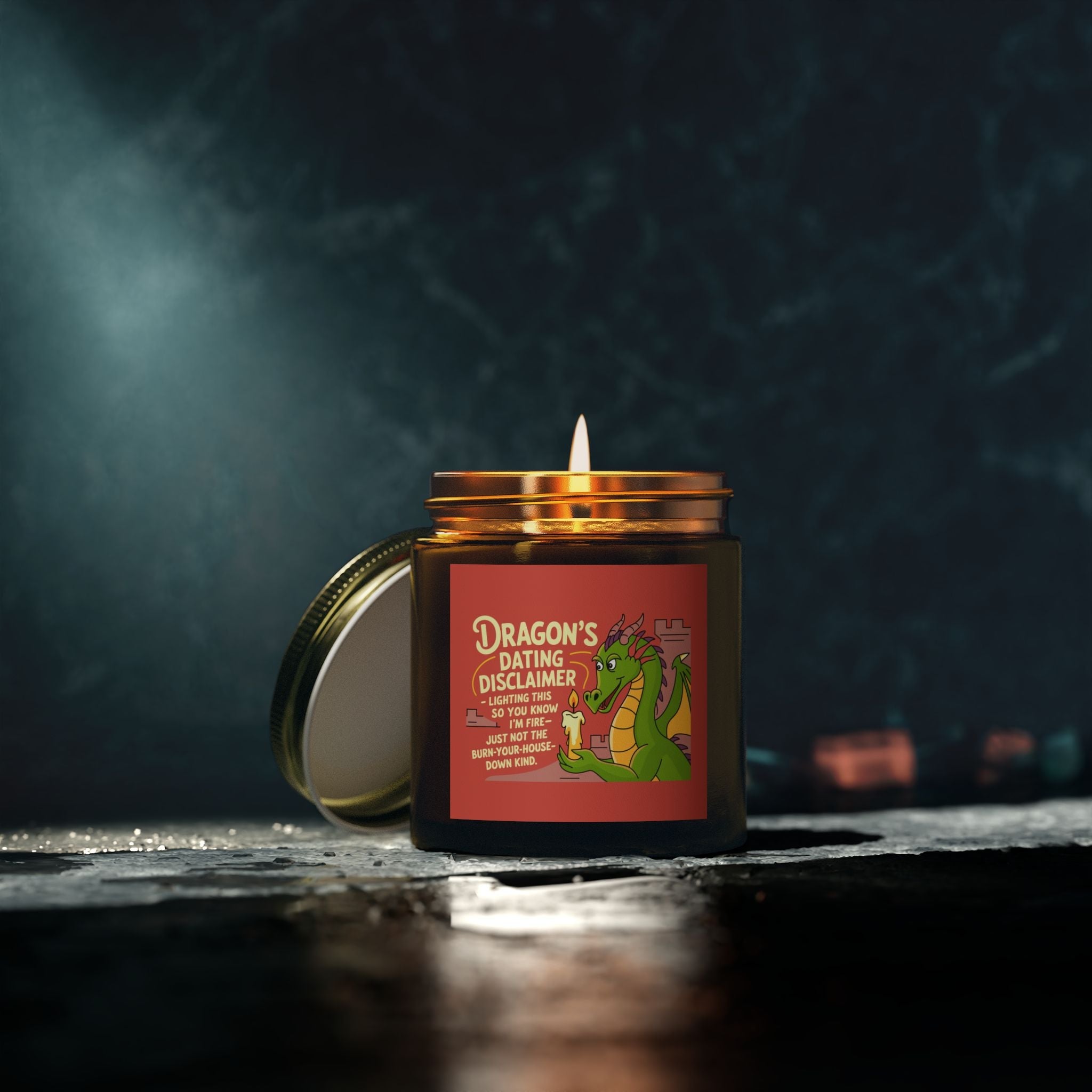 Dragon Dating Disclaimer Scented Candles, Coconut Apricot Wax (4oz, 9oz)