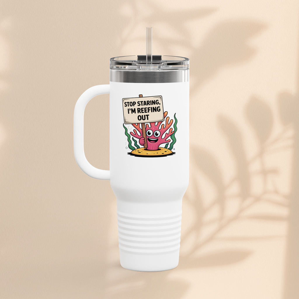 Colorful Coral Reef Insulated Travel Mug - Stop Staring, I'm Reefing Out!