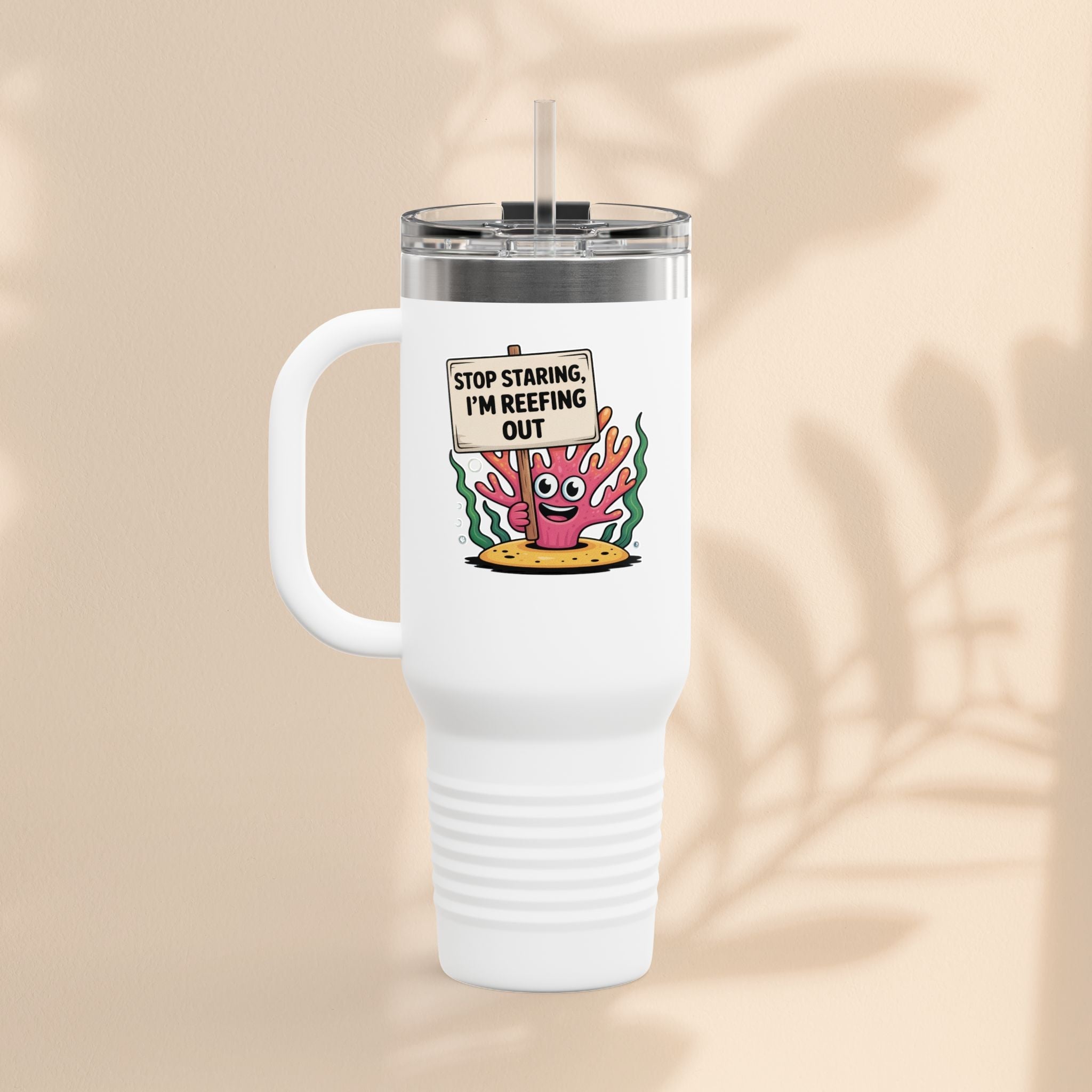 Colorful Coral Reef Insulated Travel Mug - Stop Staring, I'm Reefing Out!