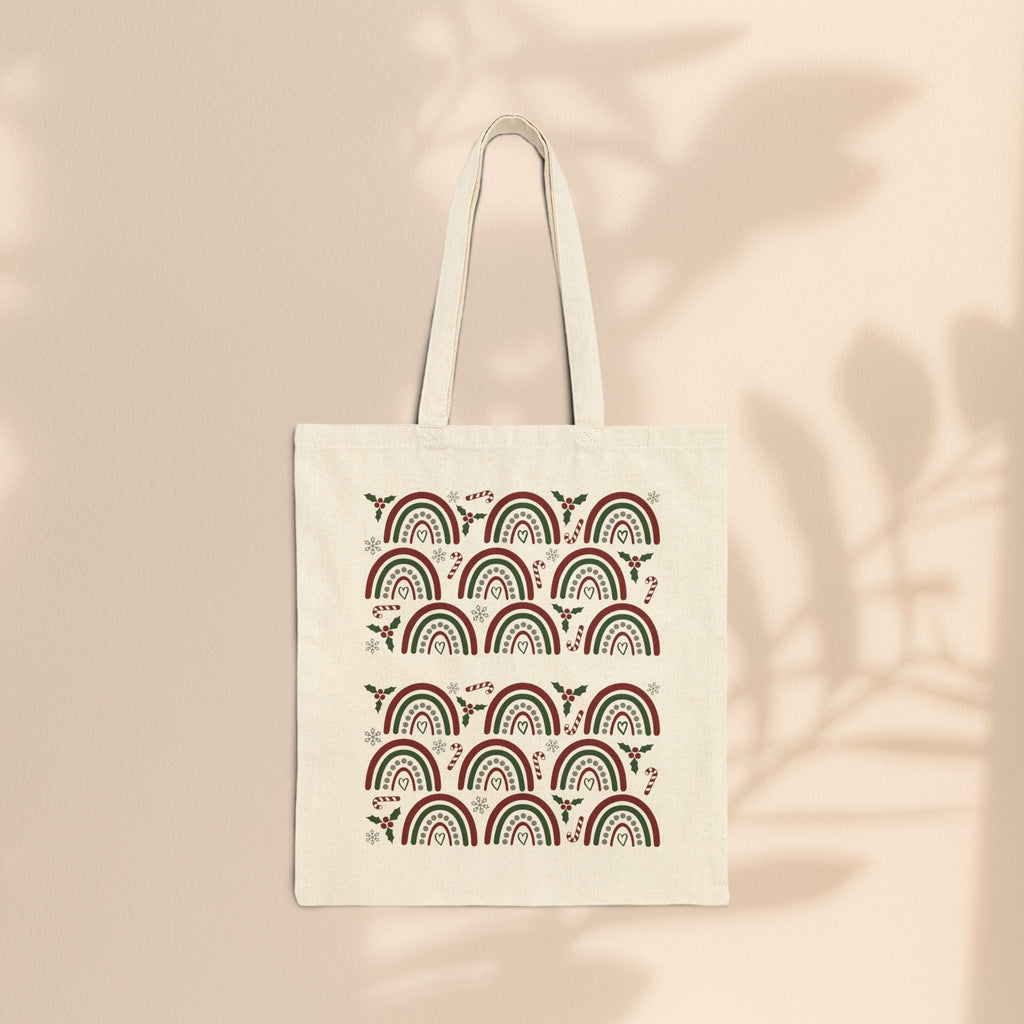 Cotton Canvas Tote Bag - Christmas Rainbows