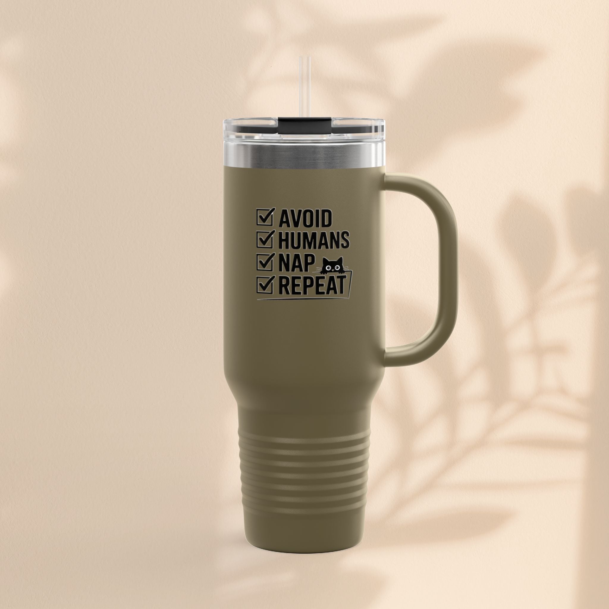 Funny Insulated Travel Mug - Avoid Humans Nap Repeat - 40oz, Coffee Cup, Gift for Introverts, Travel Mug, Holiday Present