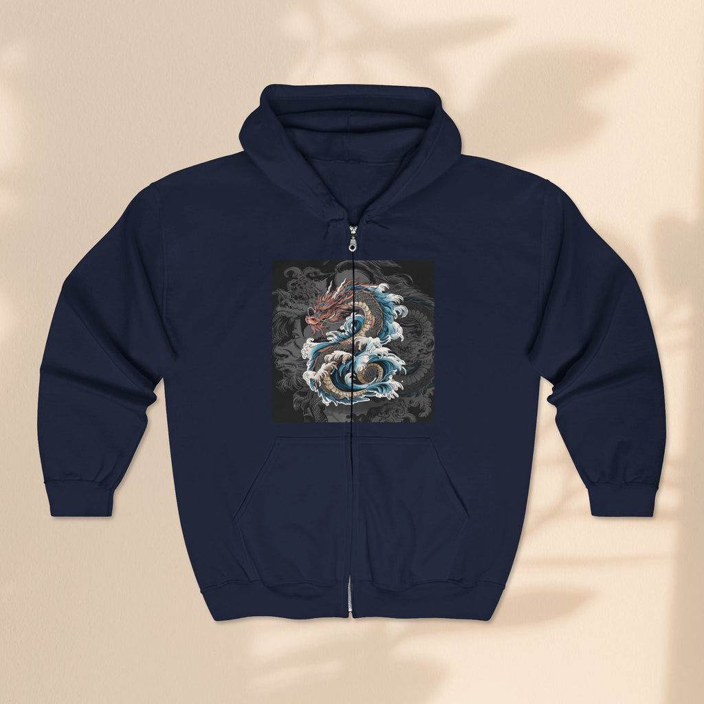 Dragon Wave Zip Hoodie - Unisex Heavy Blend Zip Up