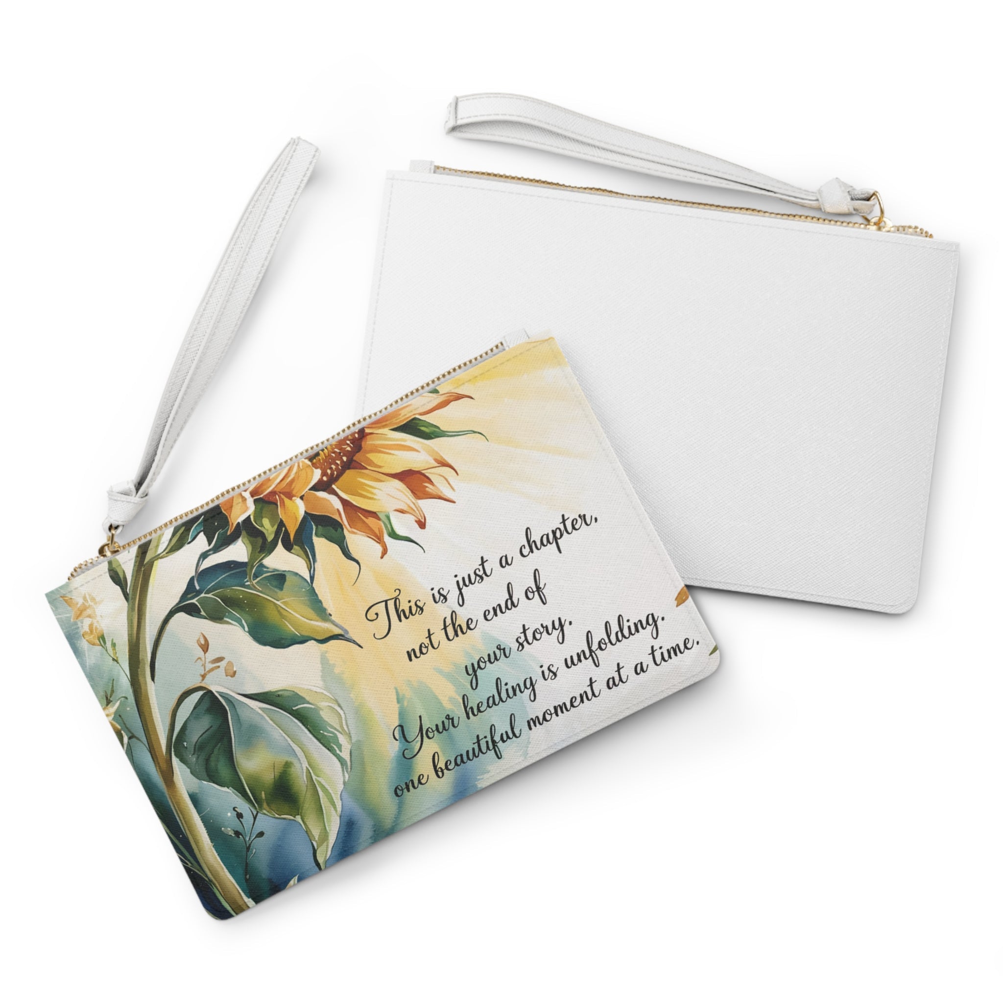 Inspirational Clutch Bag - Healing Quote Sunflower Design