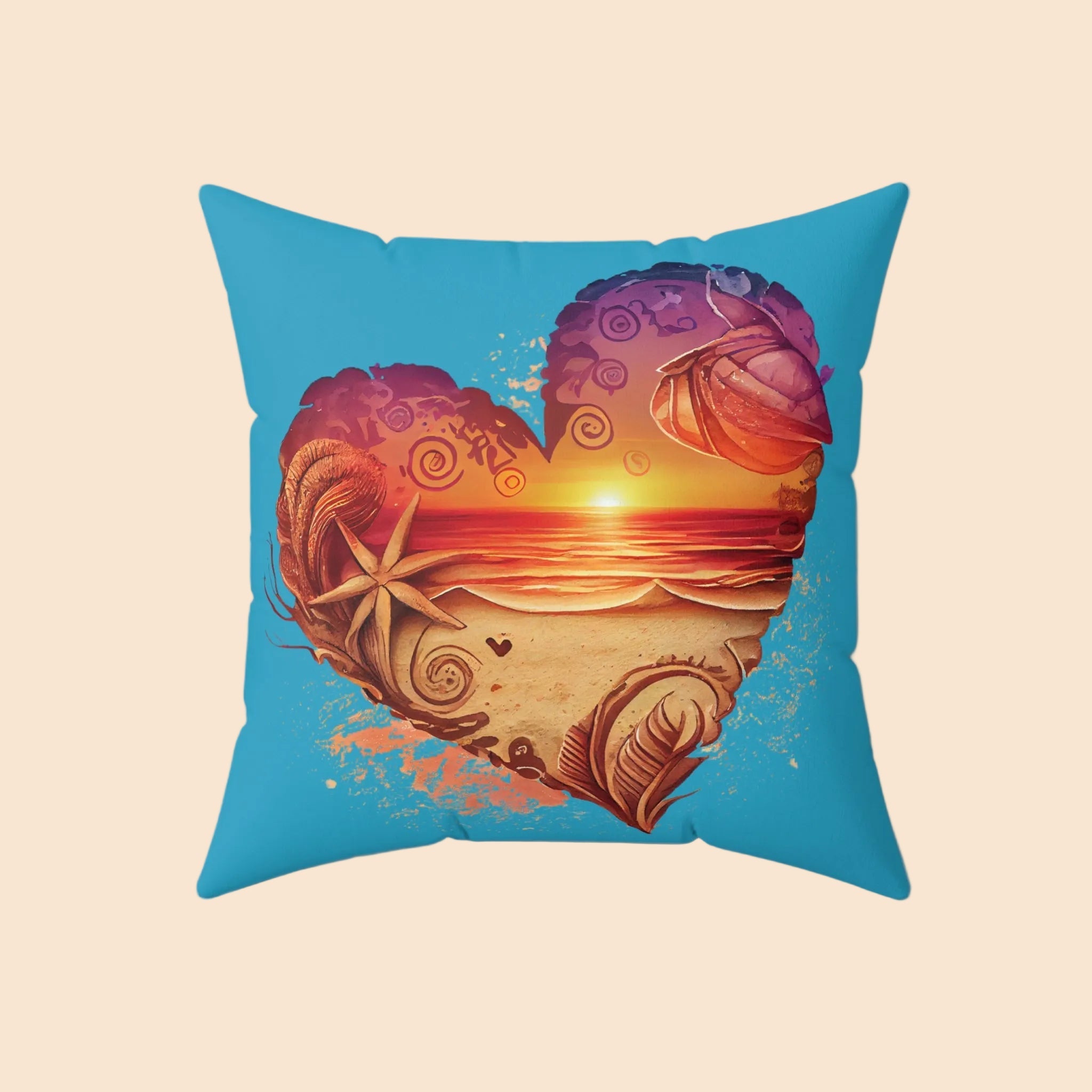 Beach Love Decorative Pillow - Sunset Heart Print