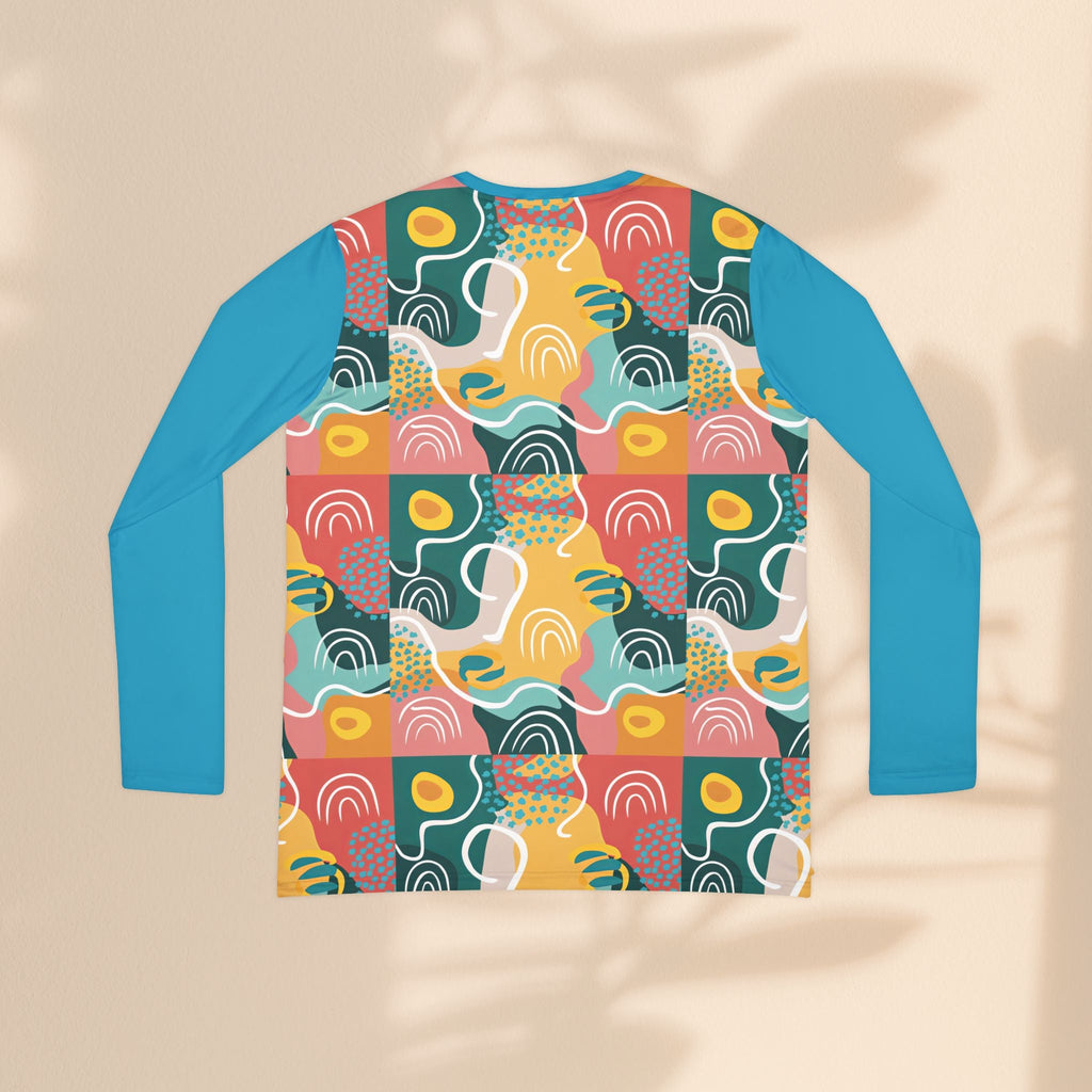 Abstract Rainbow Patchwork V-Neck Long Sleeve Shirt