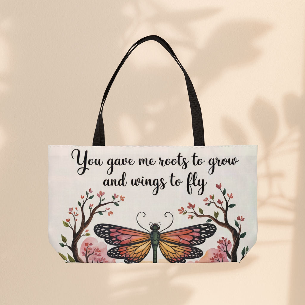 Inspiring Weekender Tote Bag - 'Roots to Grow & Wings to Fly' | Perfect Gift for Moms