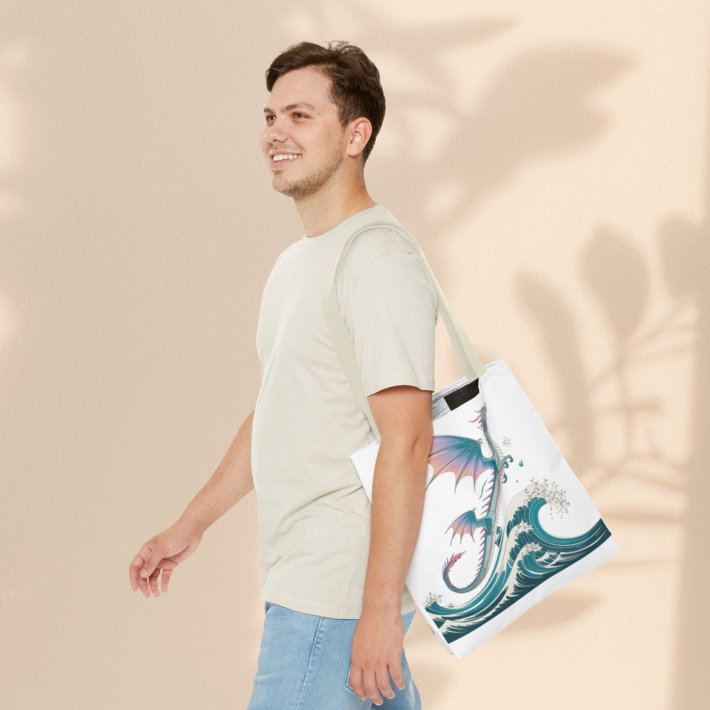 Dragons and Waves Tote Bag, Dragon Lovers Gift