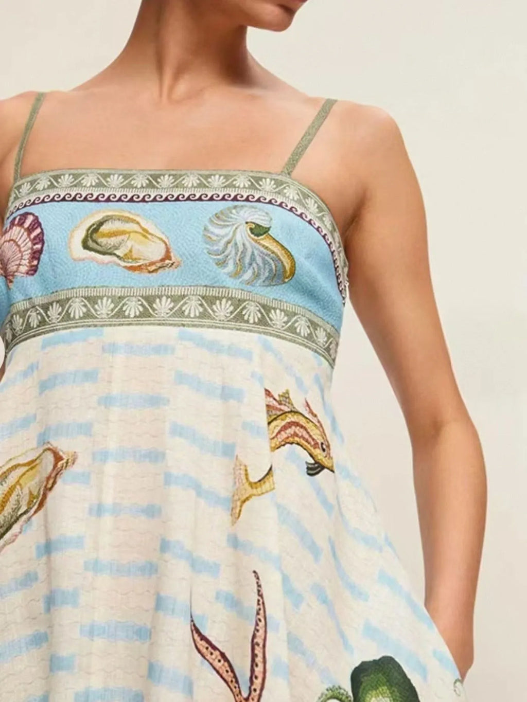 Ocean Print Spaghetti Strap Midi Dress