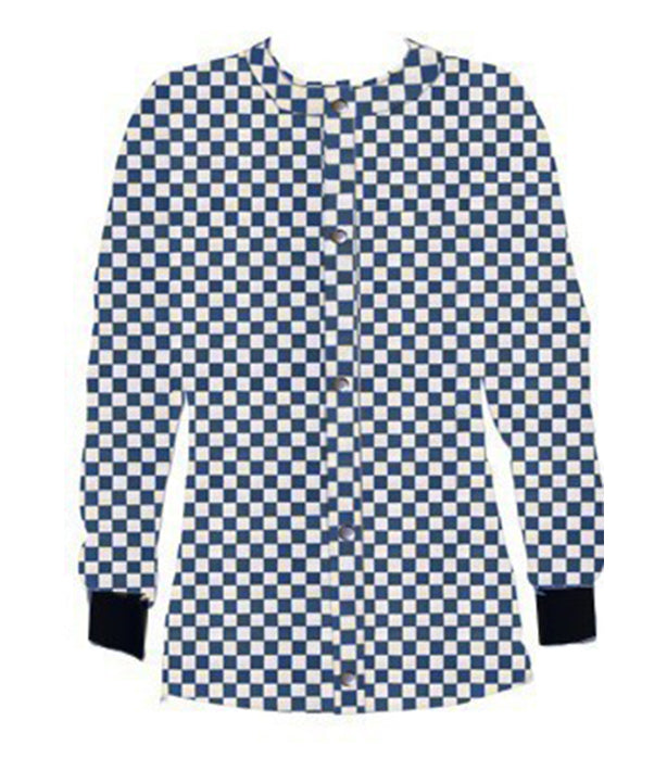 Poplin Unisex Scrub Jacket with Blue Square Print- 2 Pockets, Full Sleeves with Rib