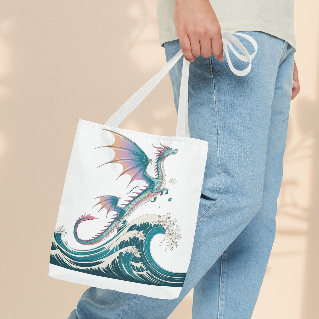 Dragons and Waves Tote Bag, Dragon Lovers Gift