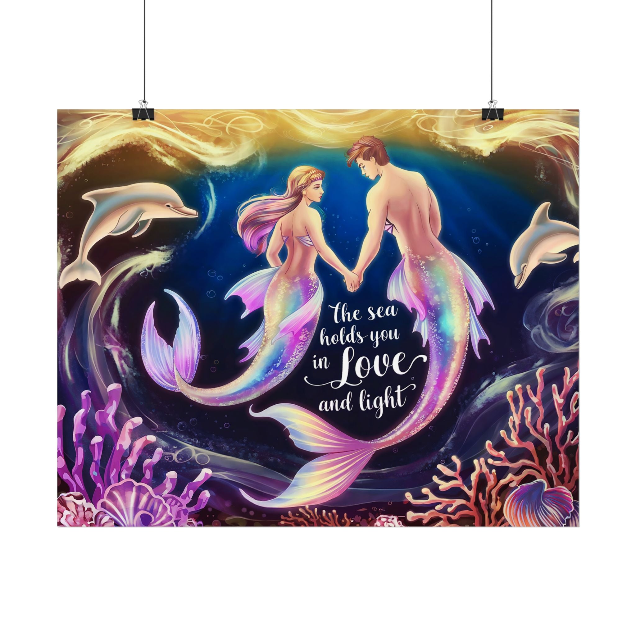Mermaid Lovers Rolled Poster - Sea Holds You in Love and Light