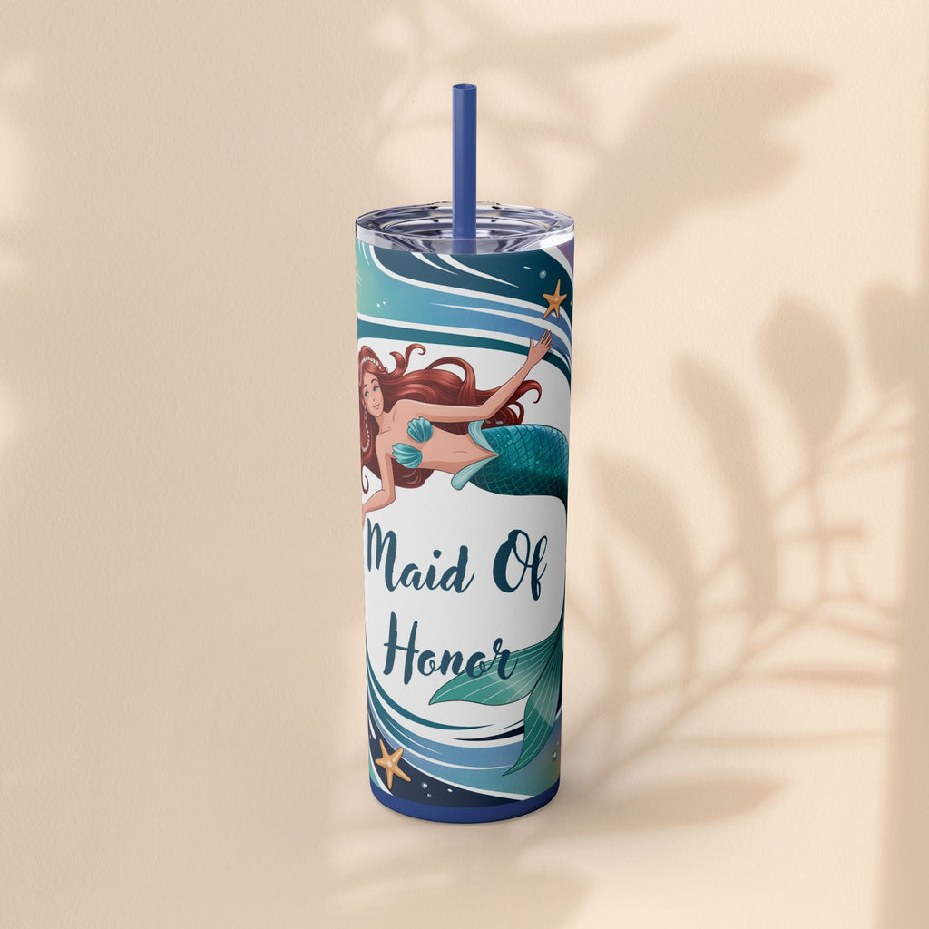 Mermaid Maid of Honor Tumbler, Personalized Gift, Bridal Party Favor, Wedding, Beach Themed Drinkware, 20oz Skinny Cup